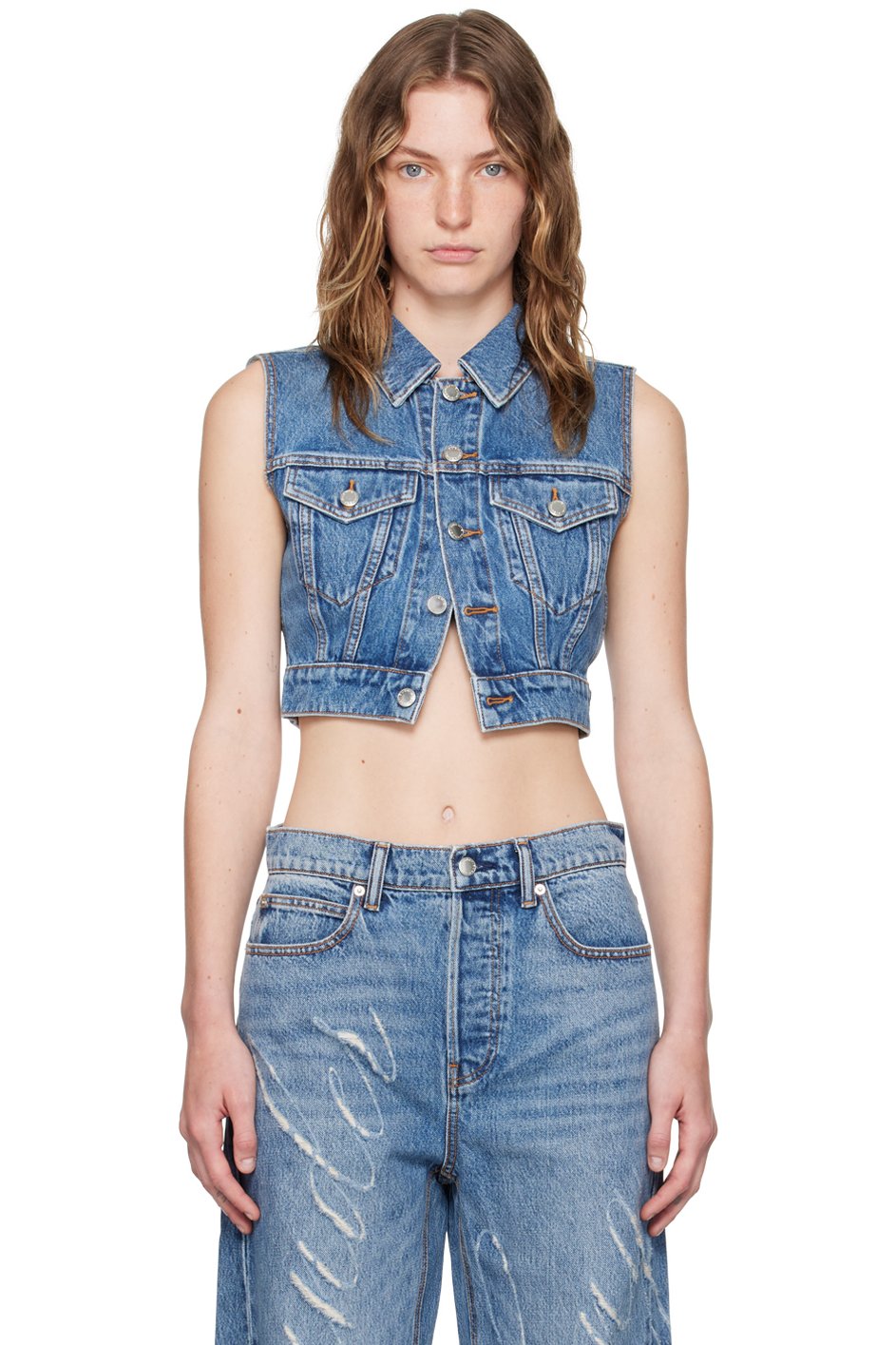 Alexander Wang - Blue Shrunken Denim Vest