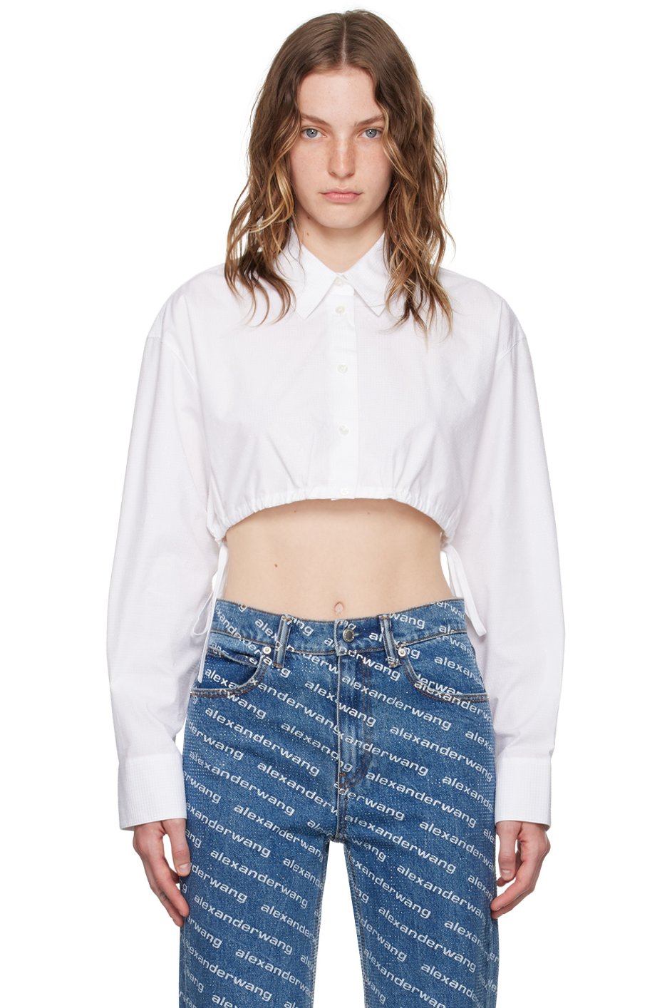 Alexander Wang - White Cropped Drawstring Shirt