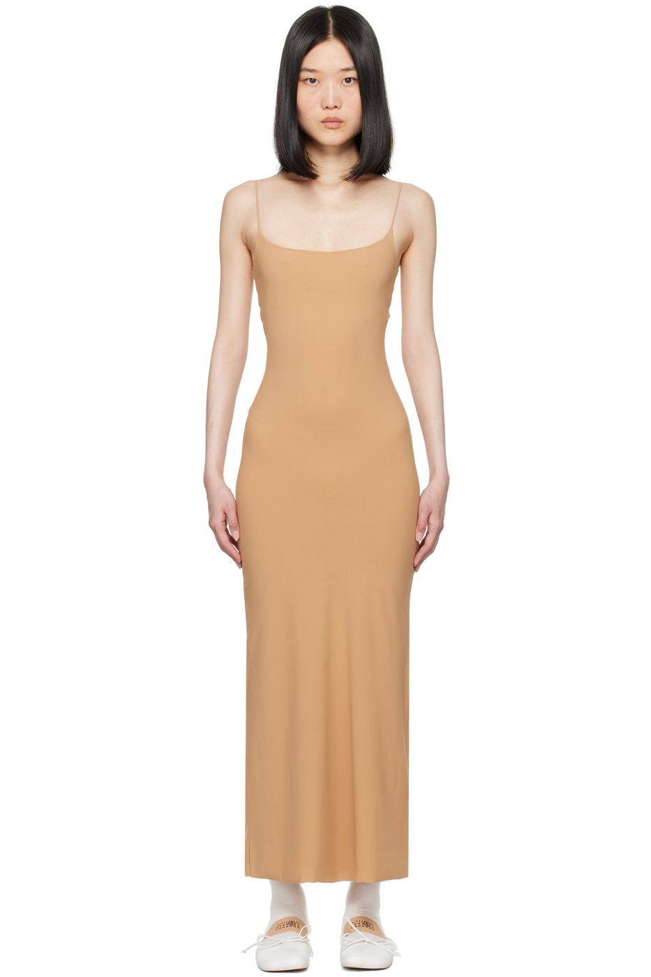 MM6 Maison Margiela - Robe longue beige à encolure arrondie
