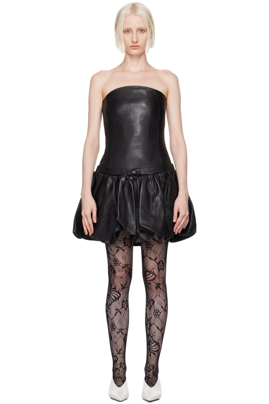 Marc Jacobs - Robe courte noire en cuir à ourlet bouffant