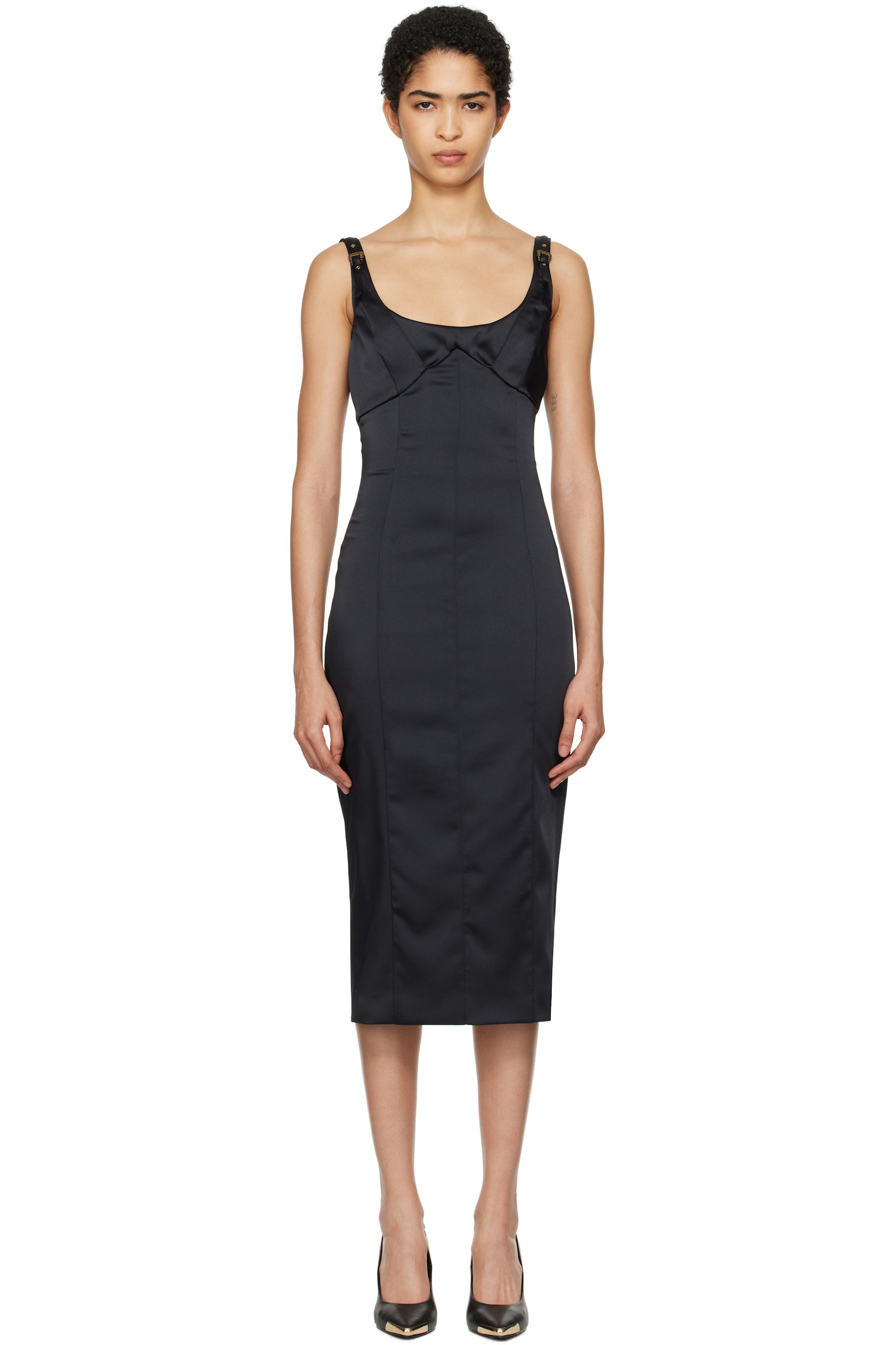 Versace Jeans Couture - Robe midi noire en satin