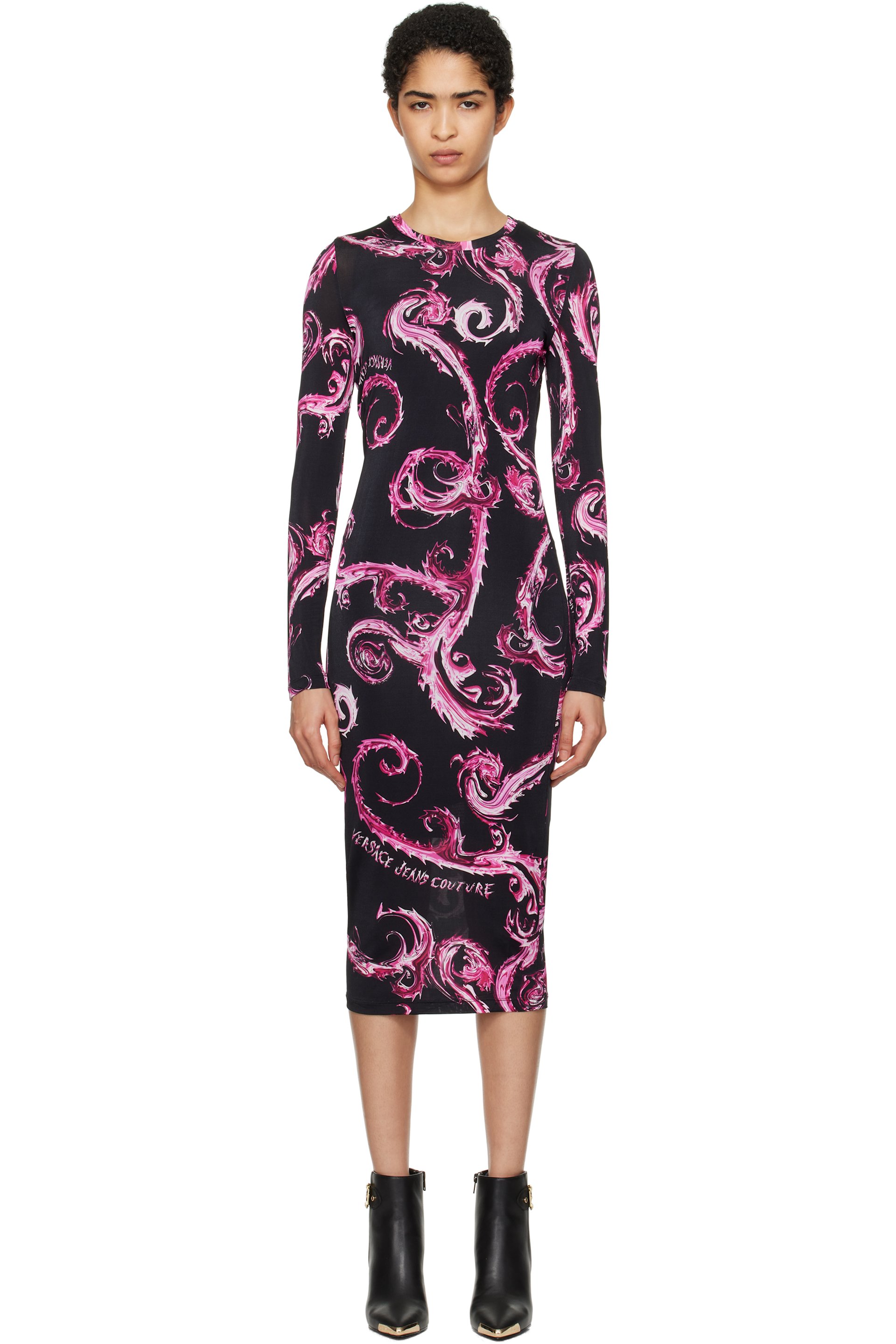 Versace Jeans Couture - Robe midi noire à motif Chain Couture