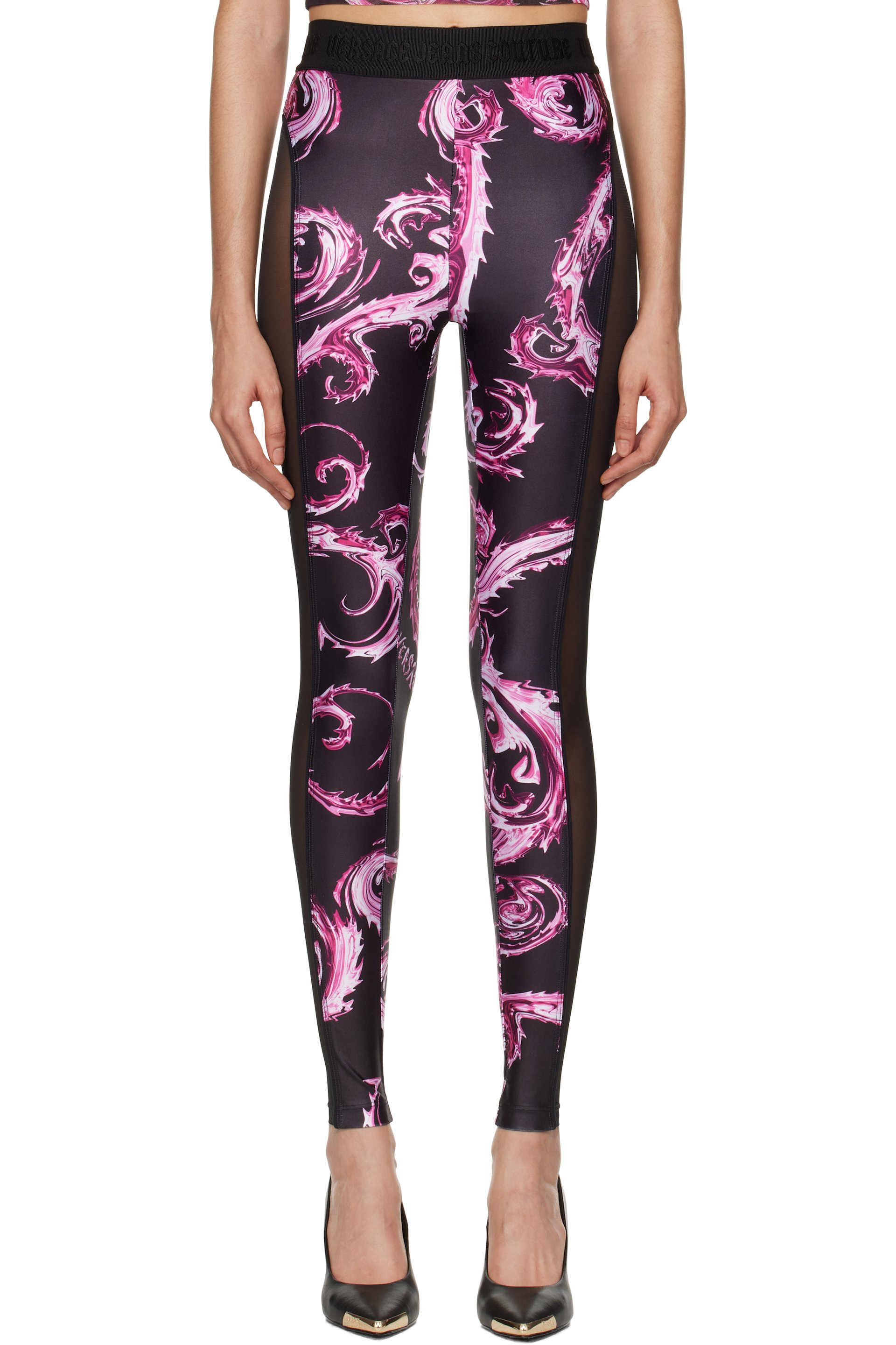 Versace Jeans Couture - 黑色 Chromo Couture Mesh Paneled 紧身裤