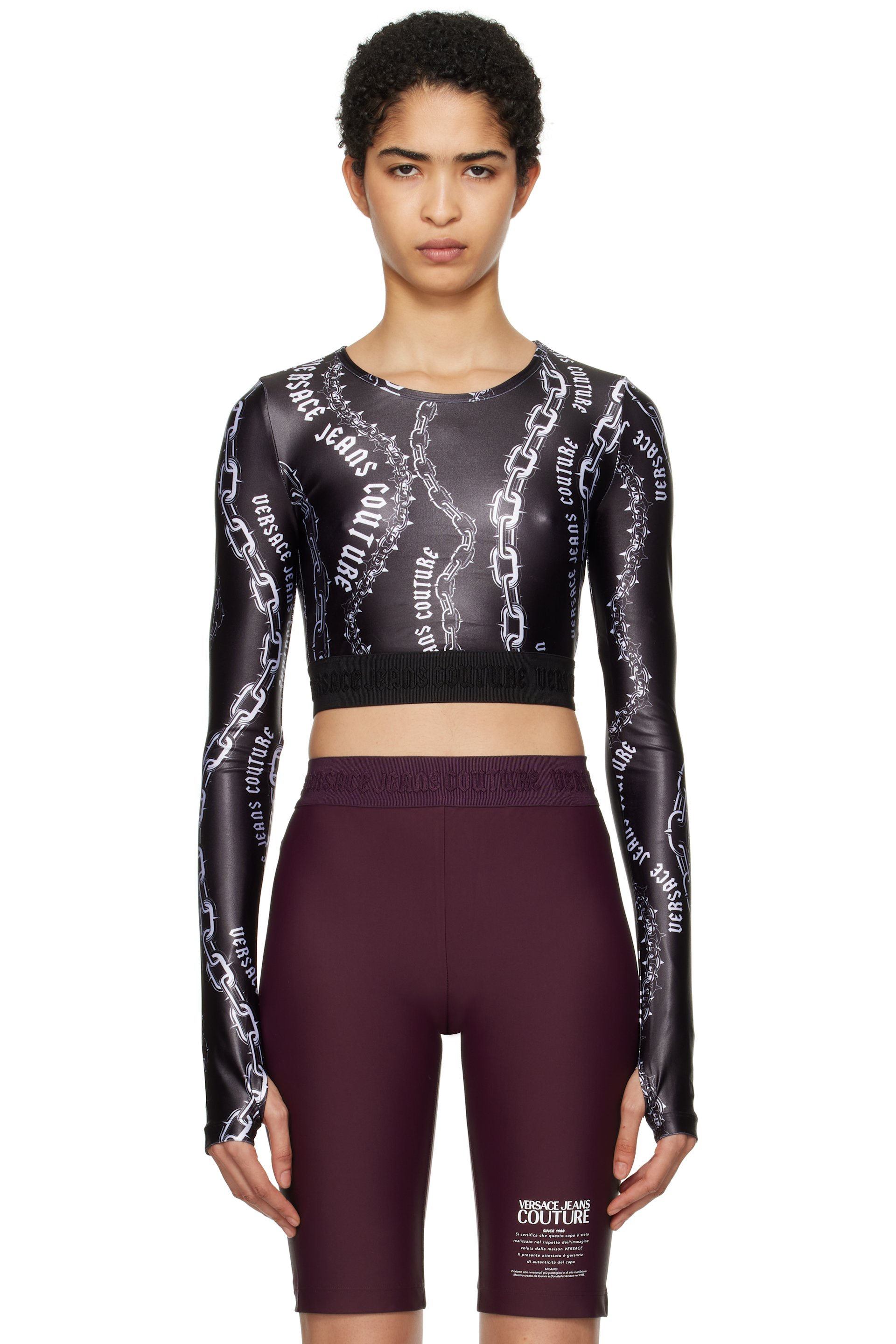 Versace Jeans Couture - T-shirt écourté noir à motif Chain Couture