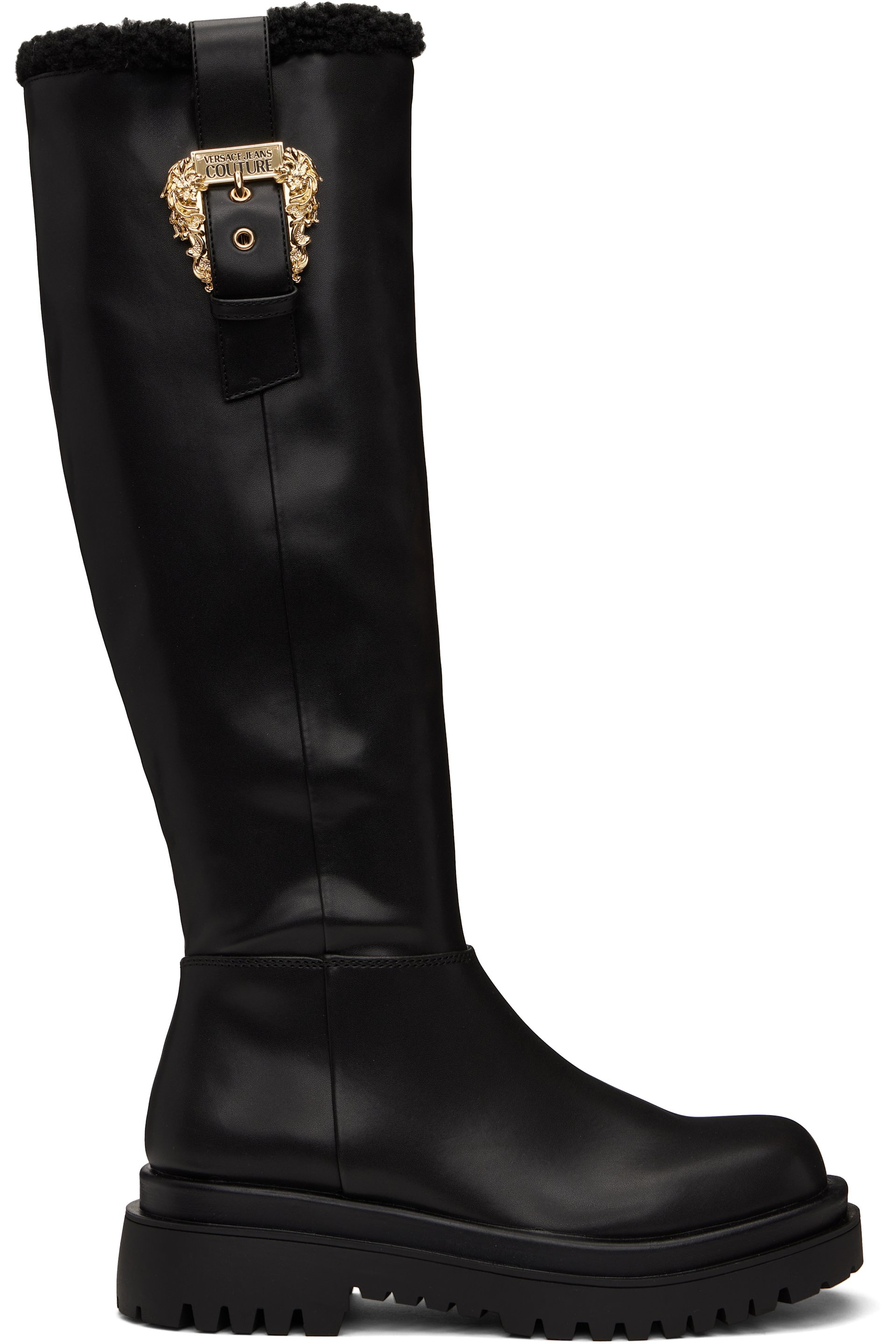 Versace Jeans Couture - Black Drew Baroque Buckle Tall Boots