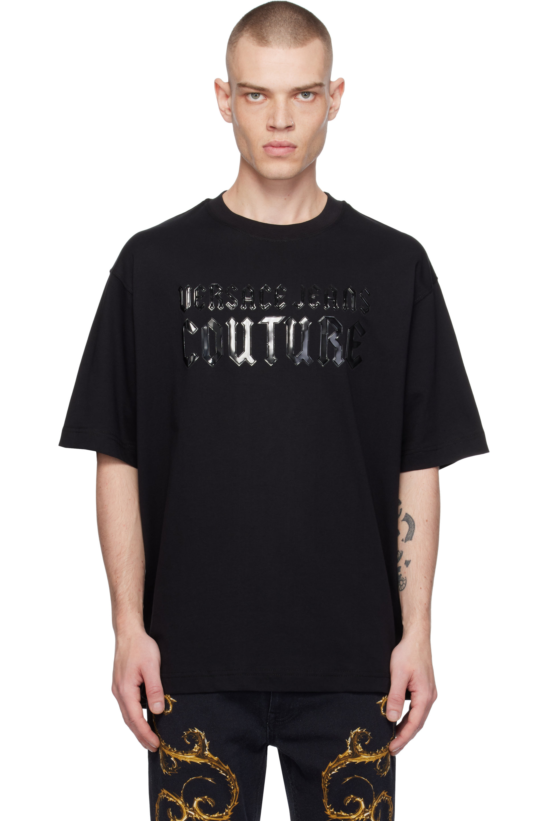 Versace Jeans Couture - Black Gothic Logo Relaxed-Fit T-shirt