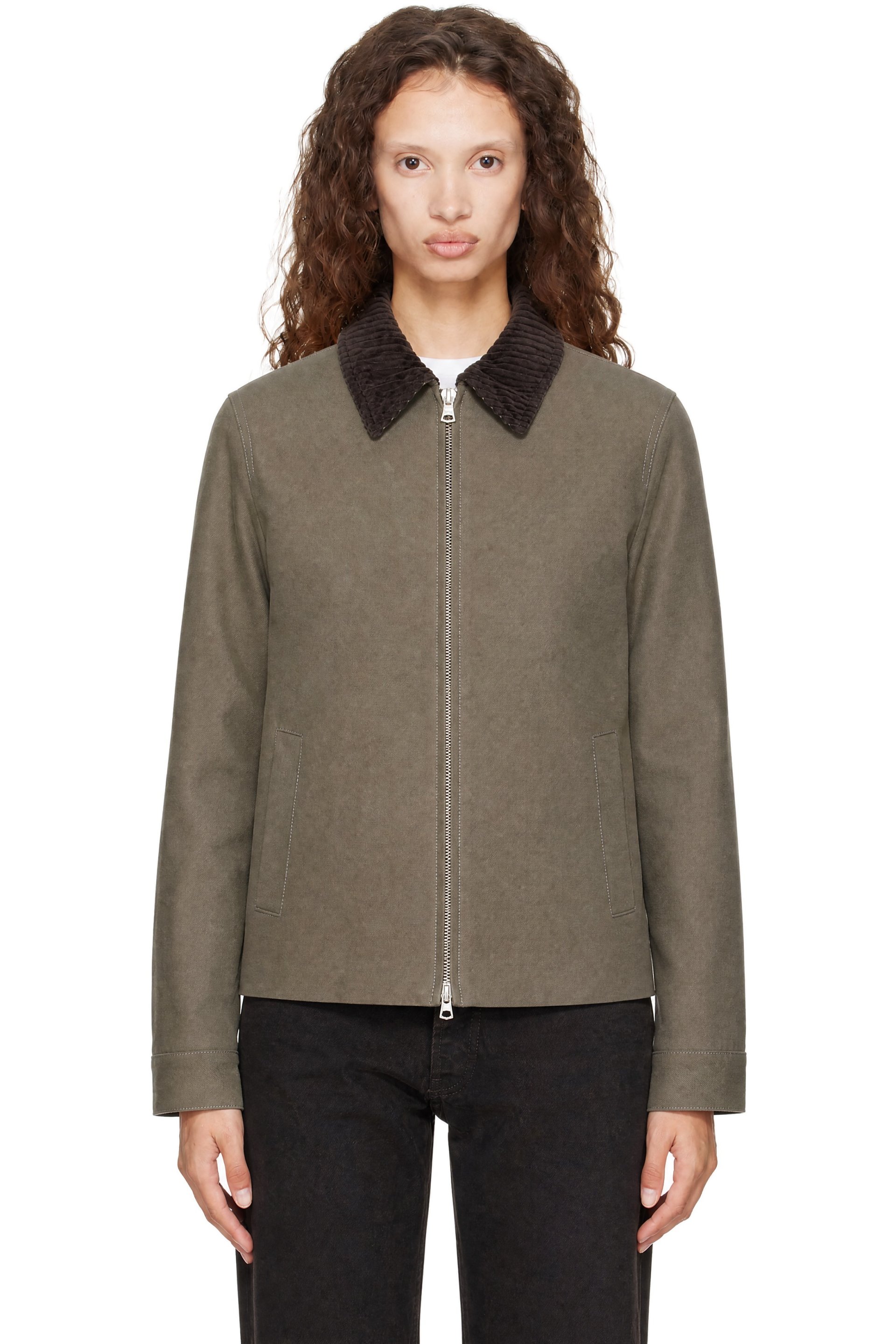 Meta Campania Collective - Khaki Owen Oxford Weave Cotton Coaching Jacket