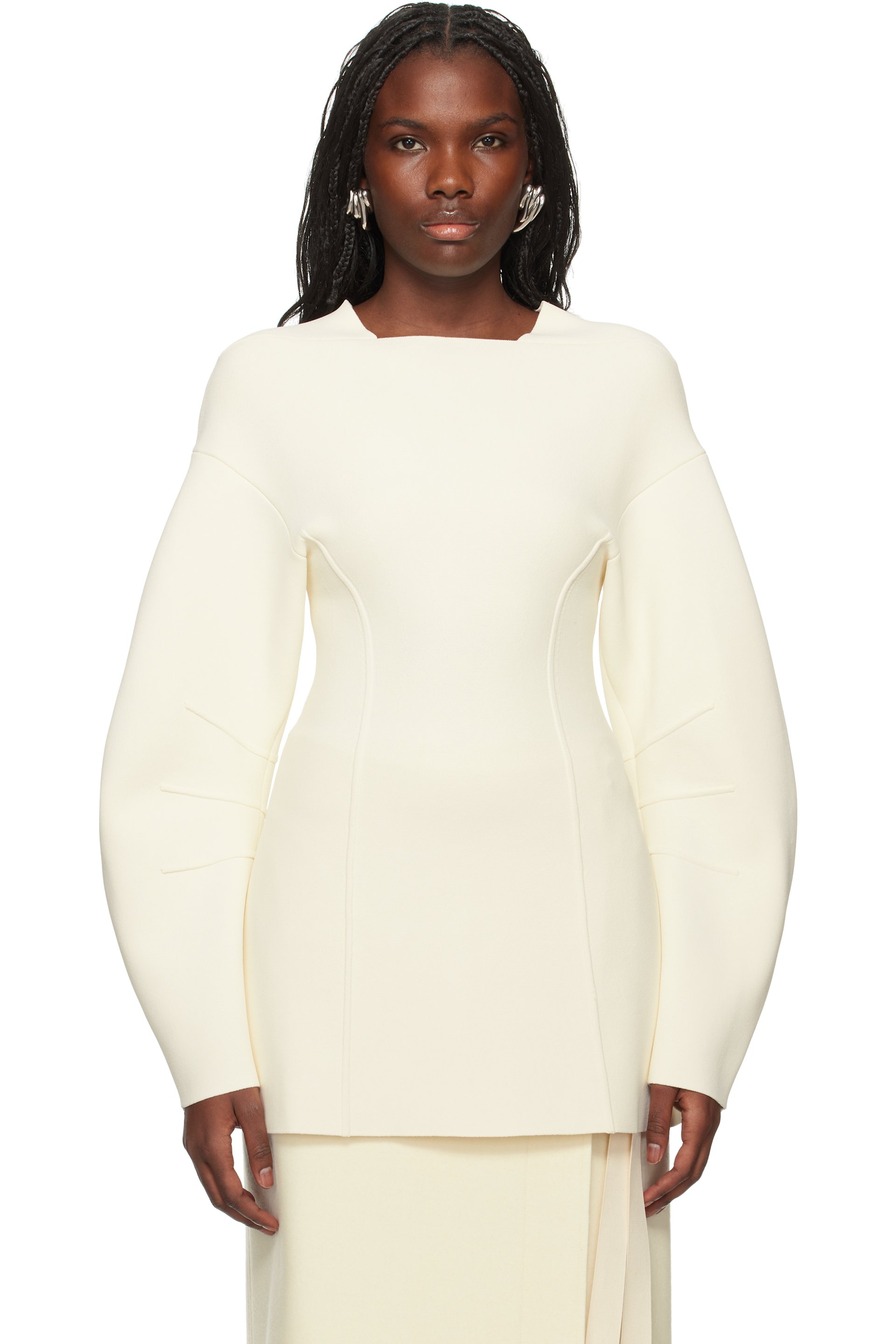Jil Sander - Pull à manches longues blanc cassé