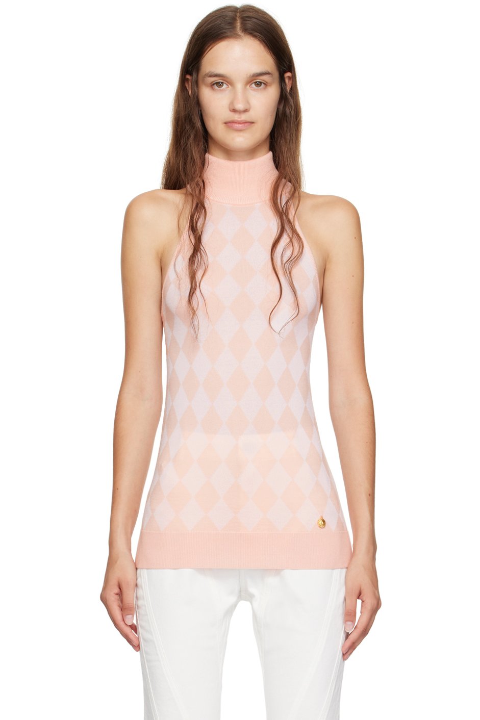 Balmain - Débardeur rose à motif à carreaux