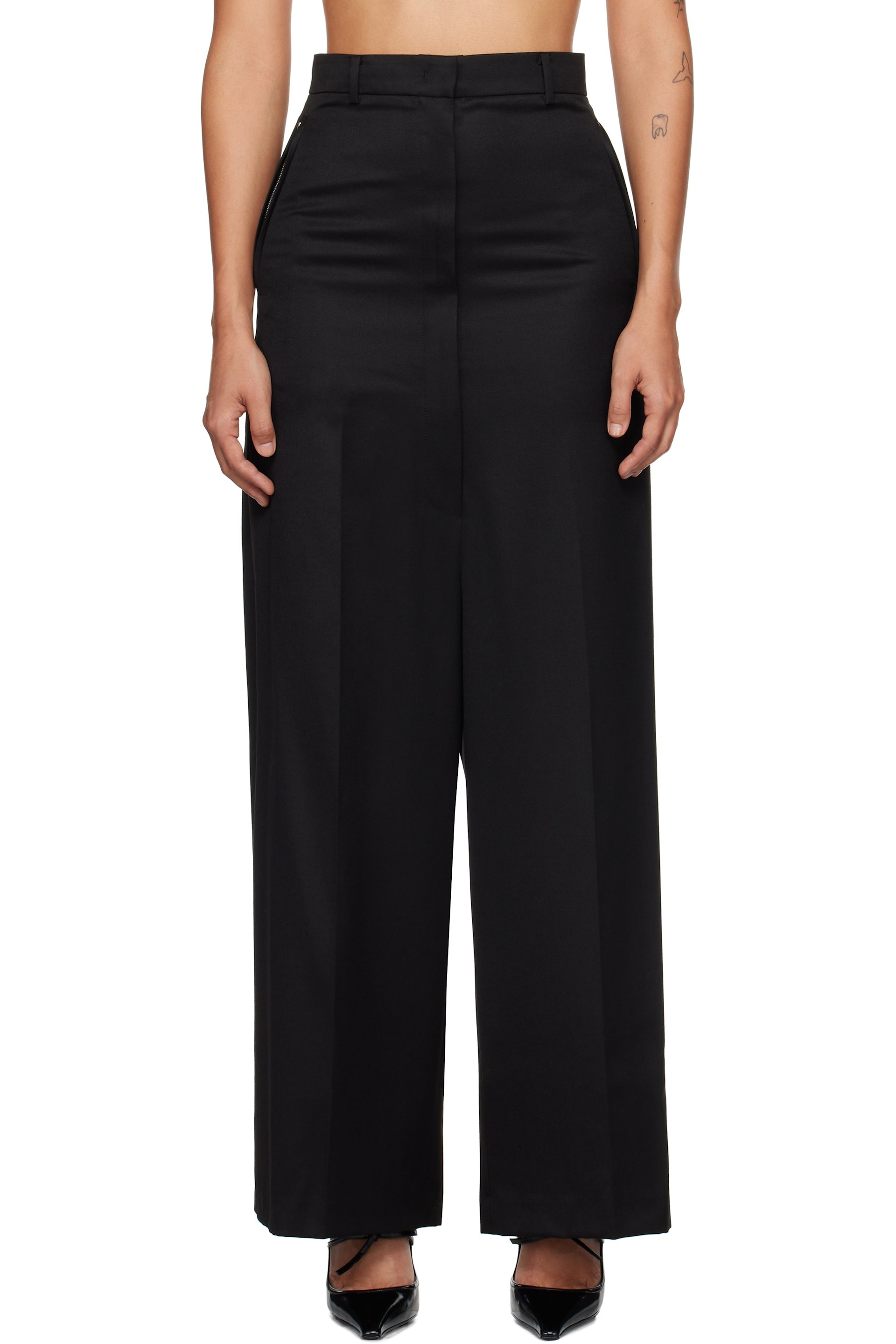 Pushbutton - Black Side Folded Wide Trousers