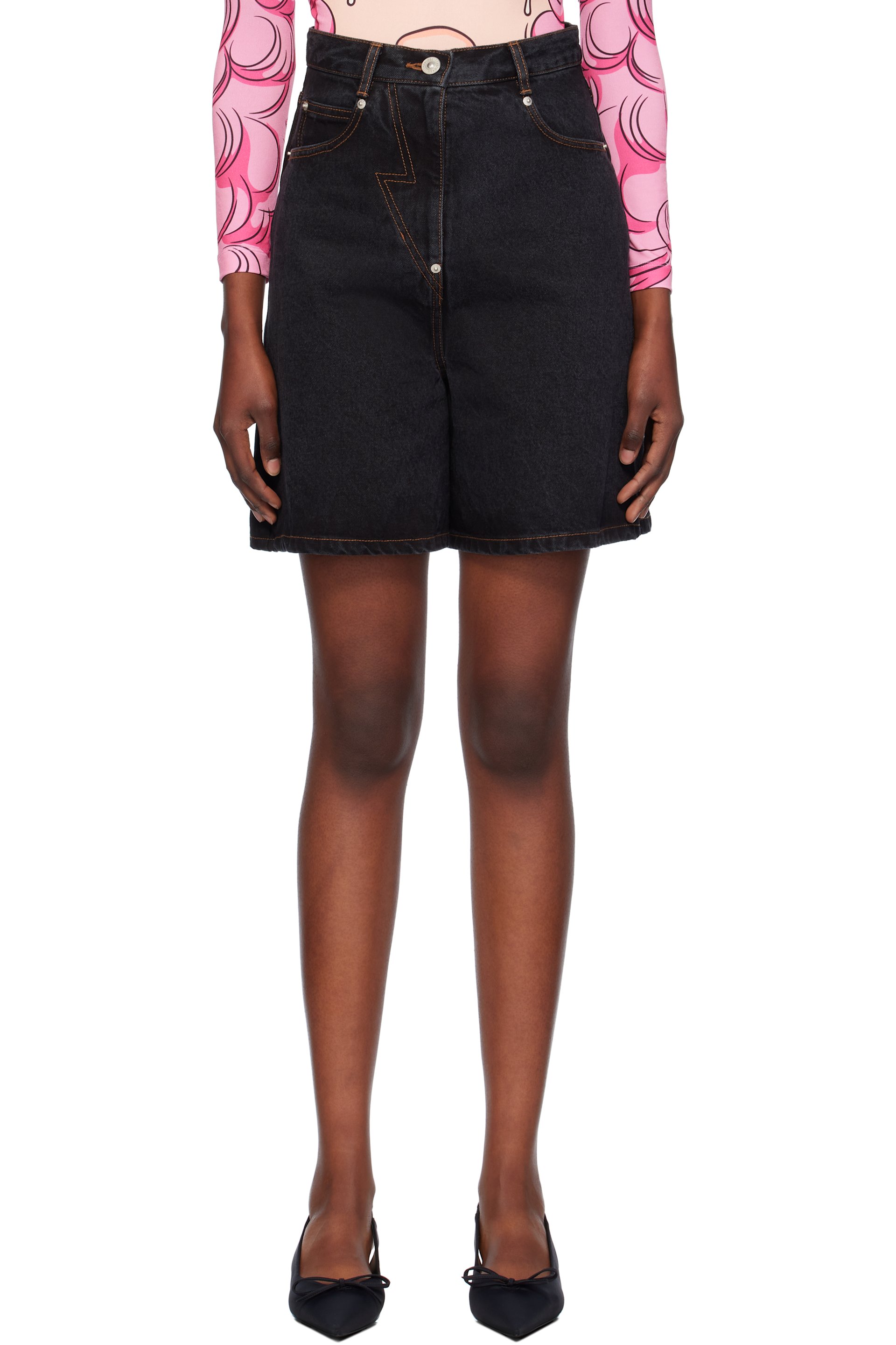Pushbutton - Navy Five-Pocket Denim Midi Skort