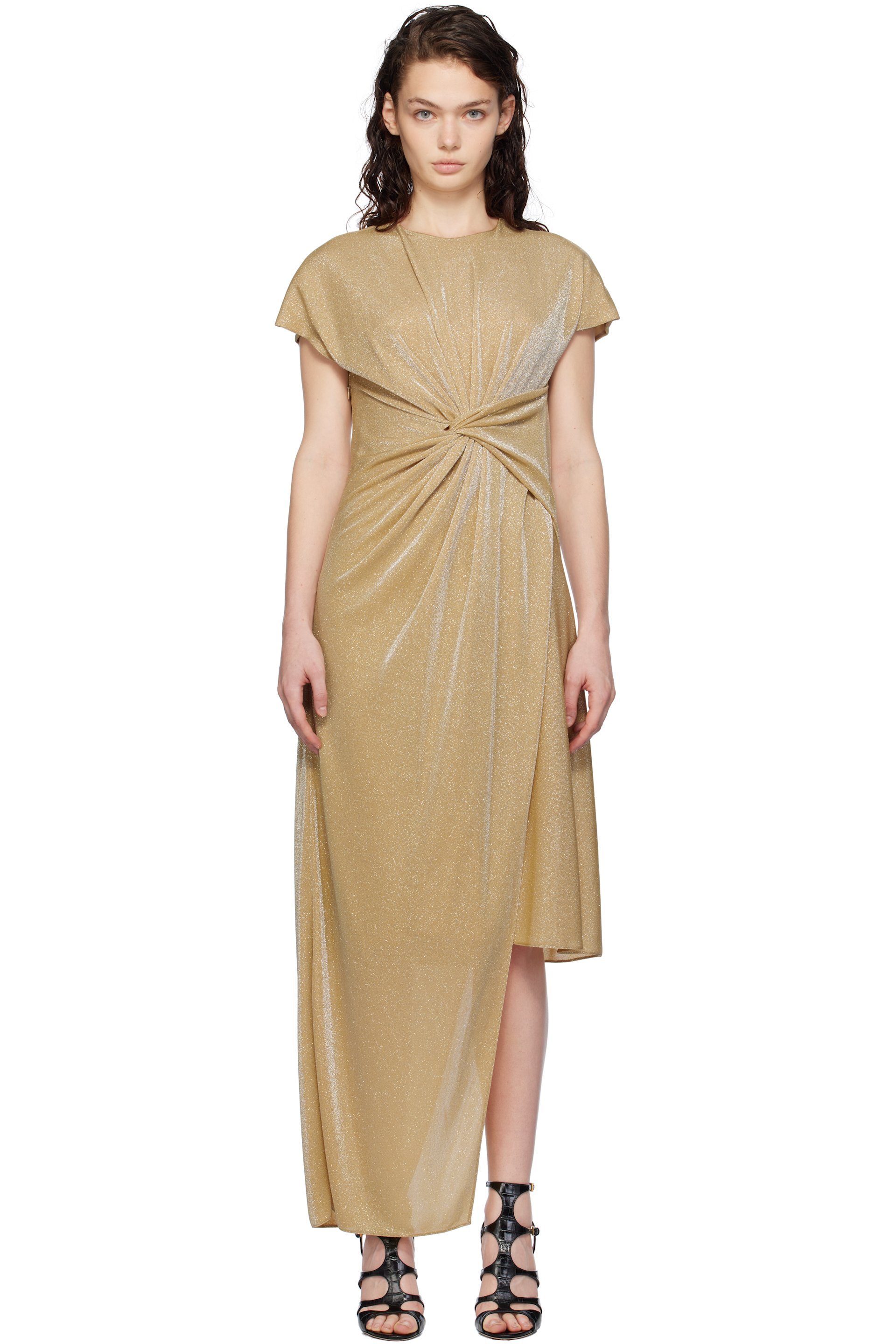 Lanvin - Gold Asymmetrical Lurex Maxi Dress