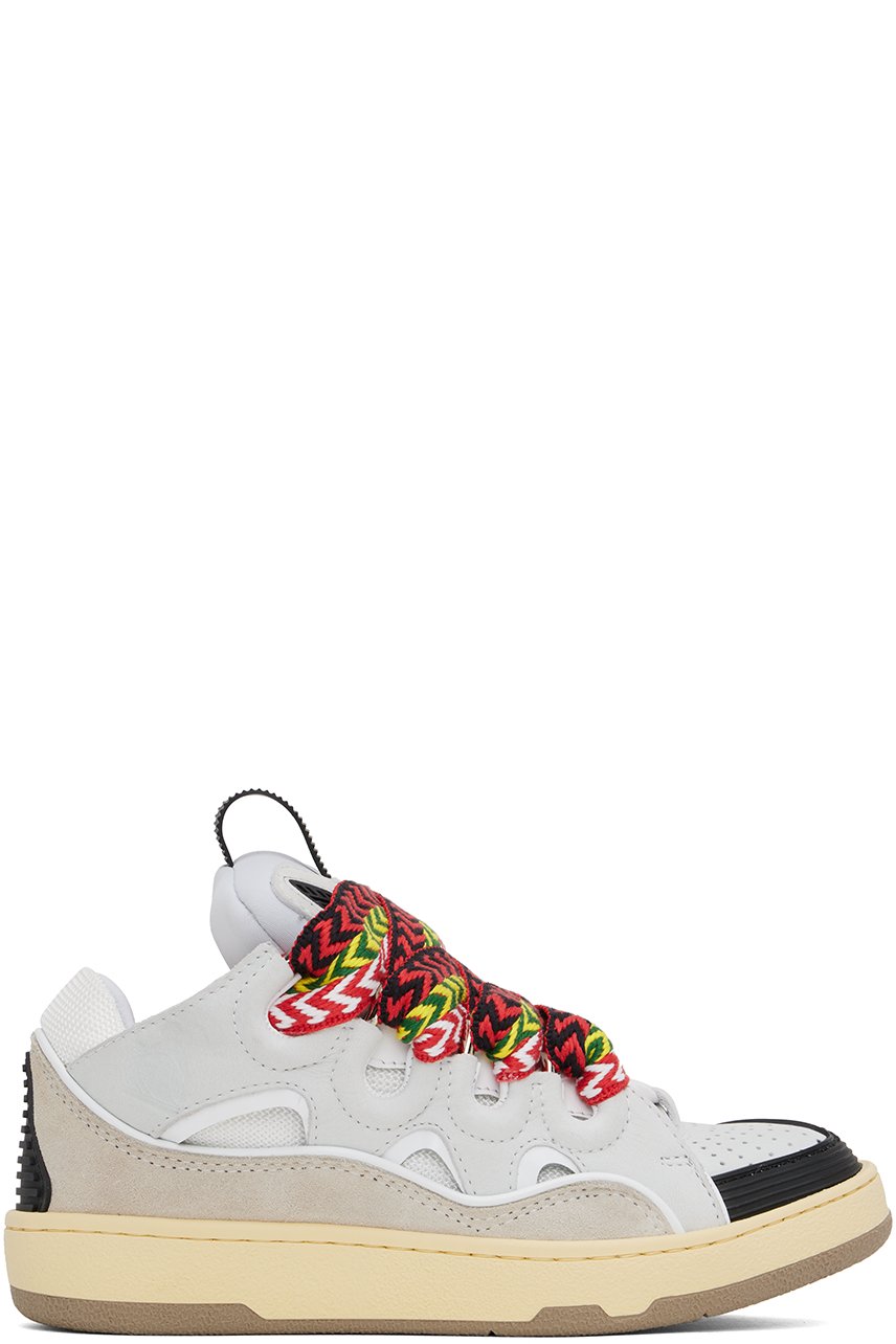 Lanvin - White & Gray Leather Curb Sneakers