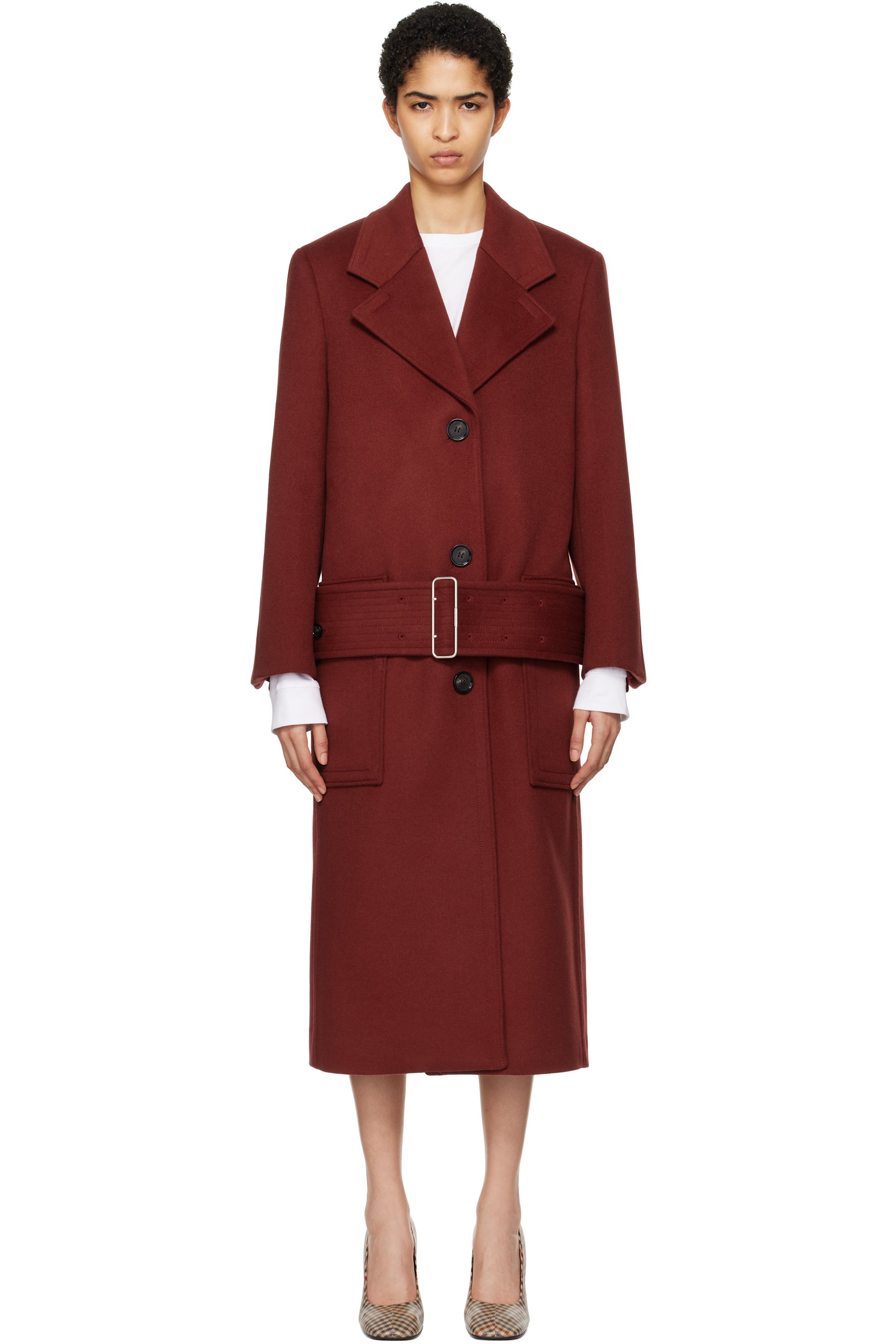 Ferragamo - Manteau long rouge en laine