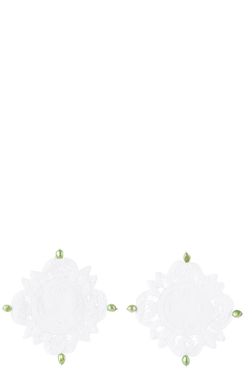 Gohar World - Ensemble de sous-verres blanc et vert en dentelle à perles