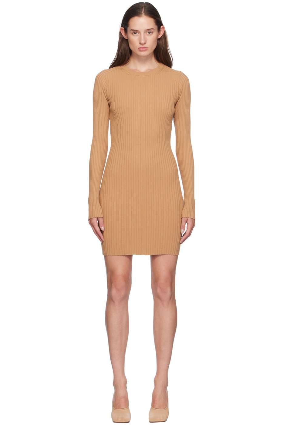 Sportmax - Robe courte brun clair en tricot côtelé