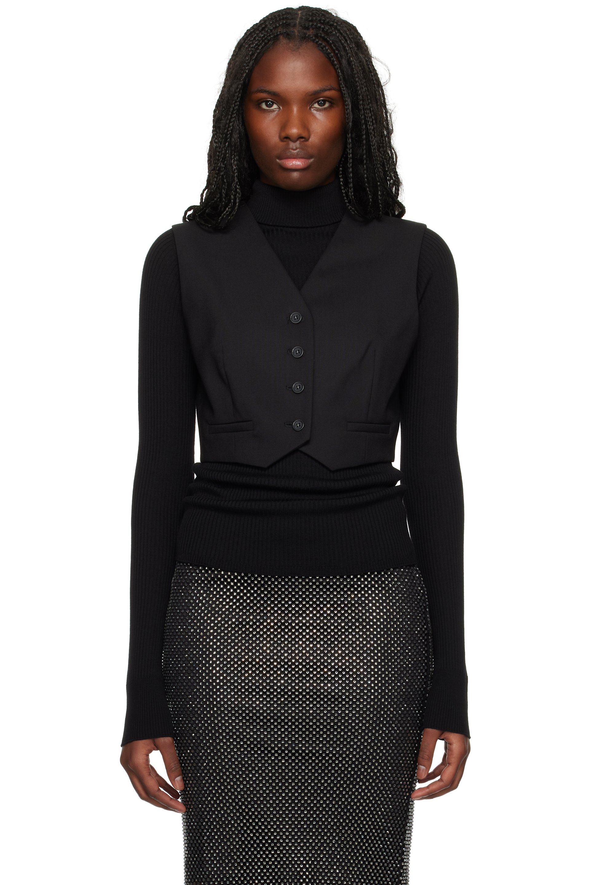 Sportmax - Black Cropped Stretch Wool Waistcoat