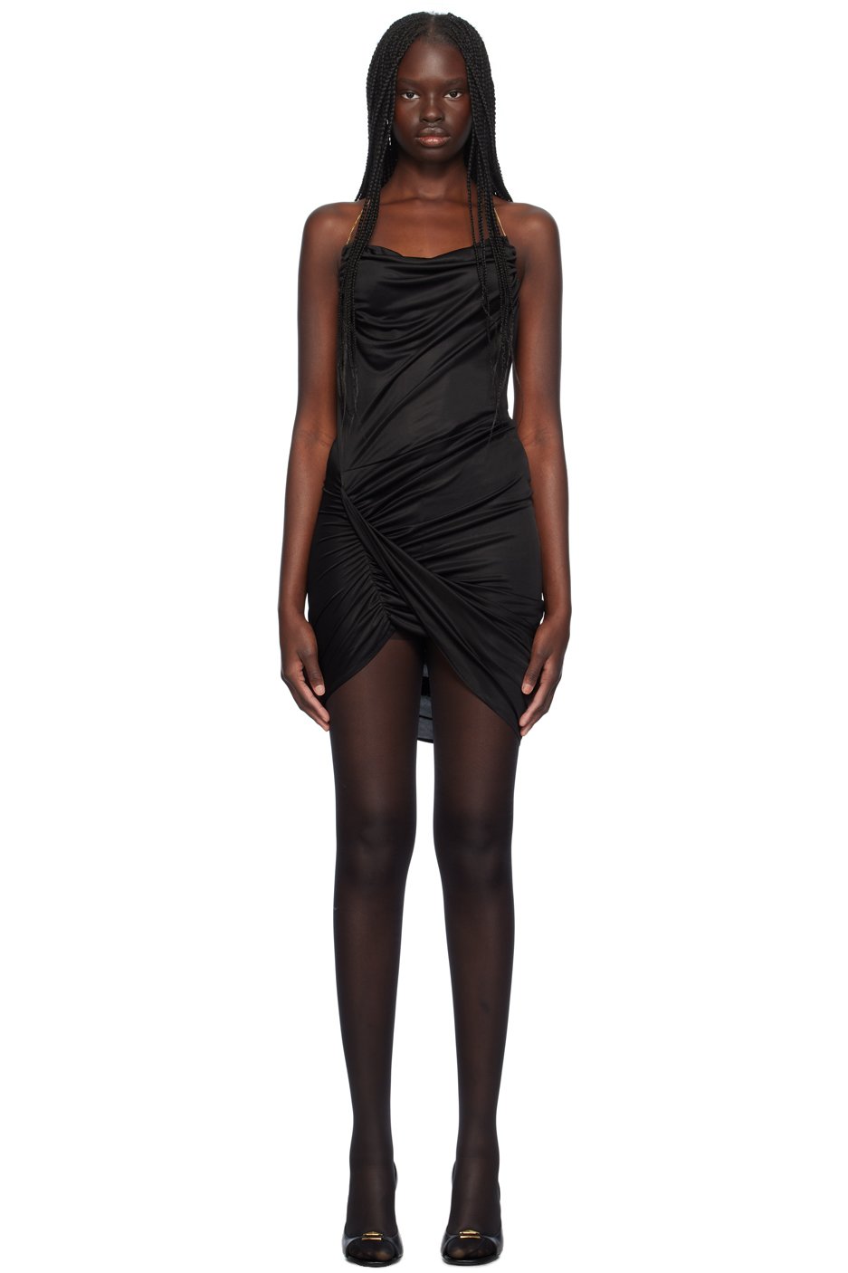Atlein - Robe courte noire à corsage bain de soleil en chaine