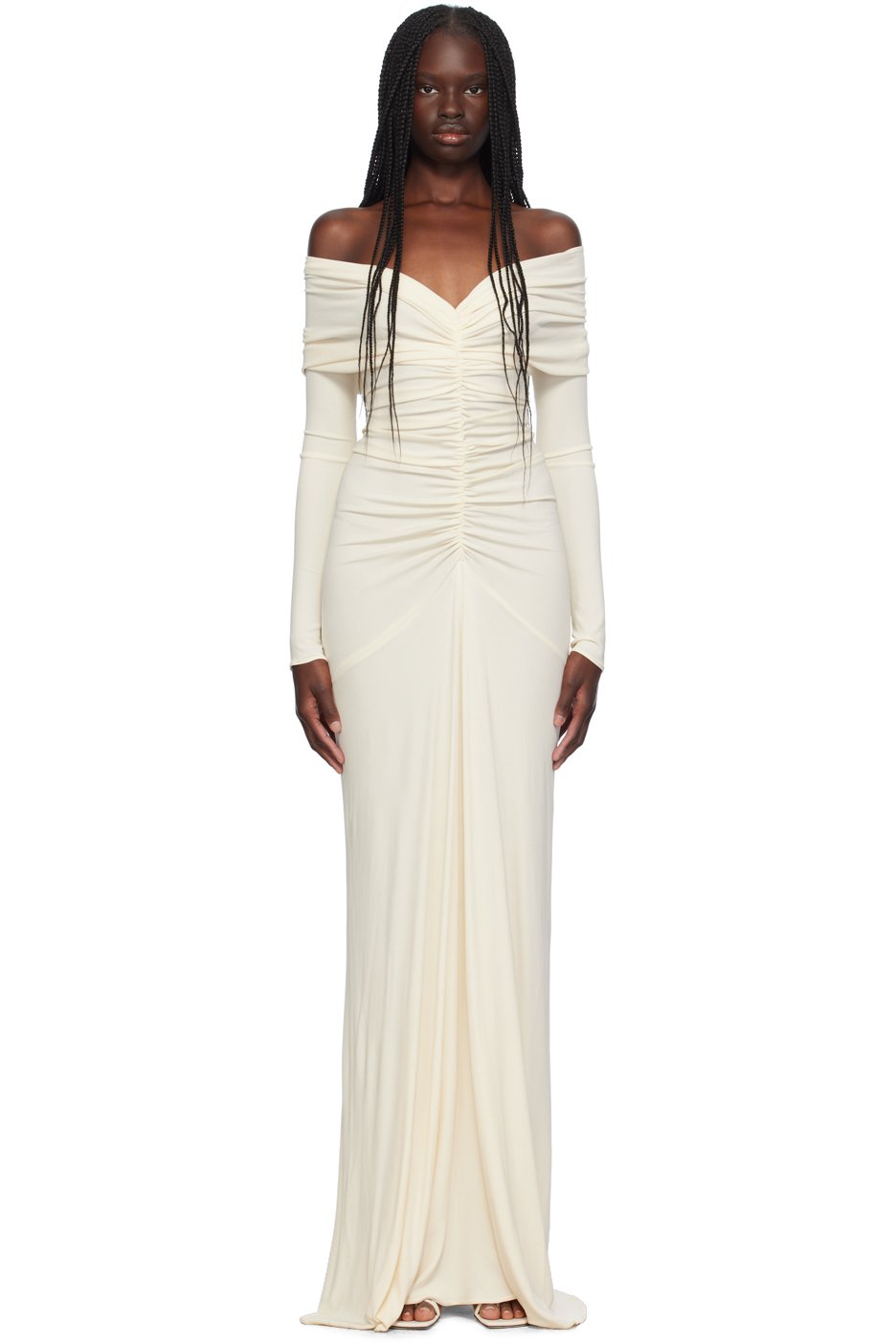 Atlein - Robe longue blanc cassé à effet ruché exclusive à SSENSE