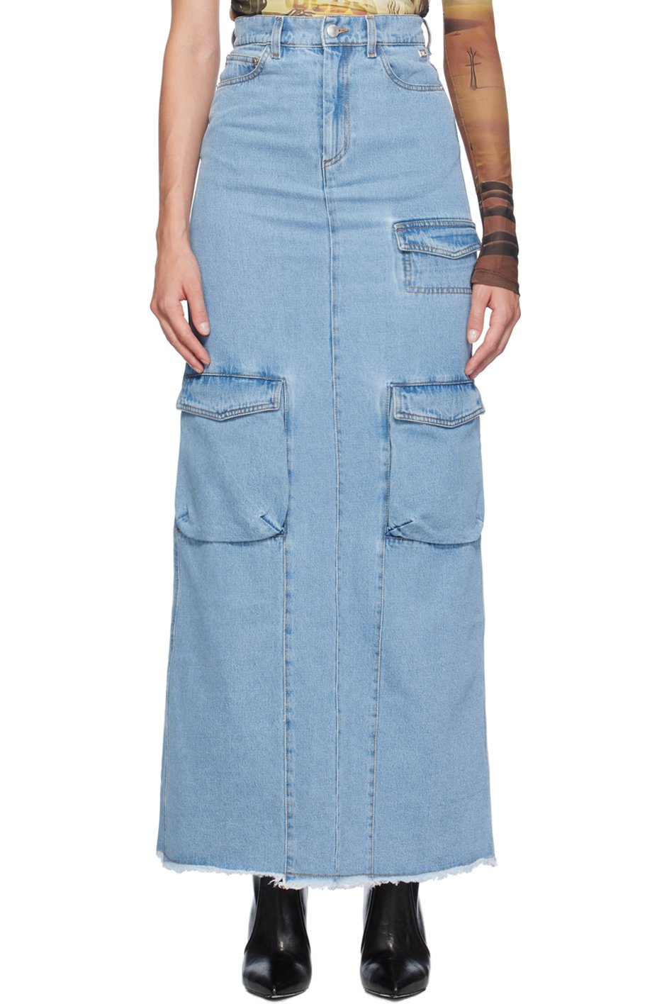 GCDS - Jupe cargo longue bleue en denim