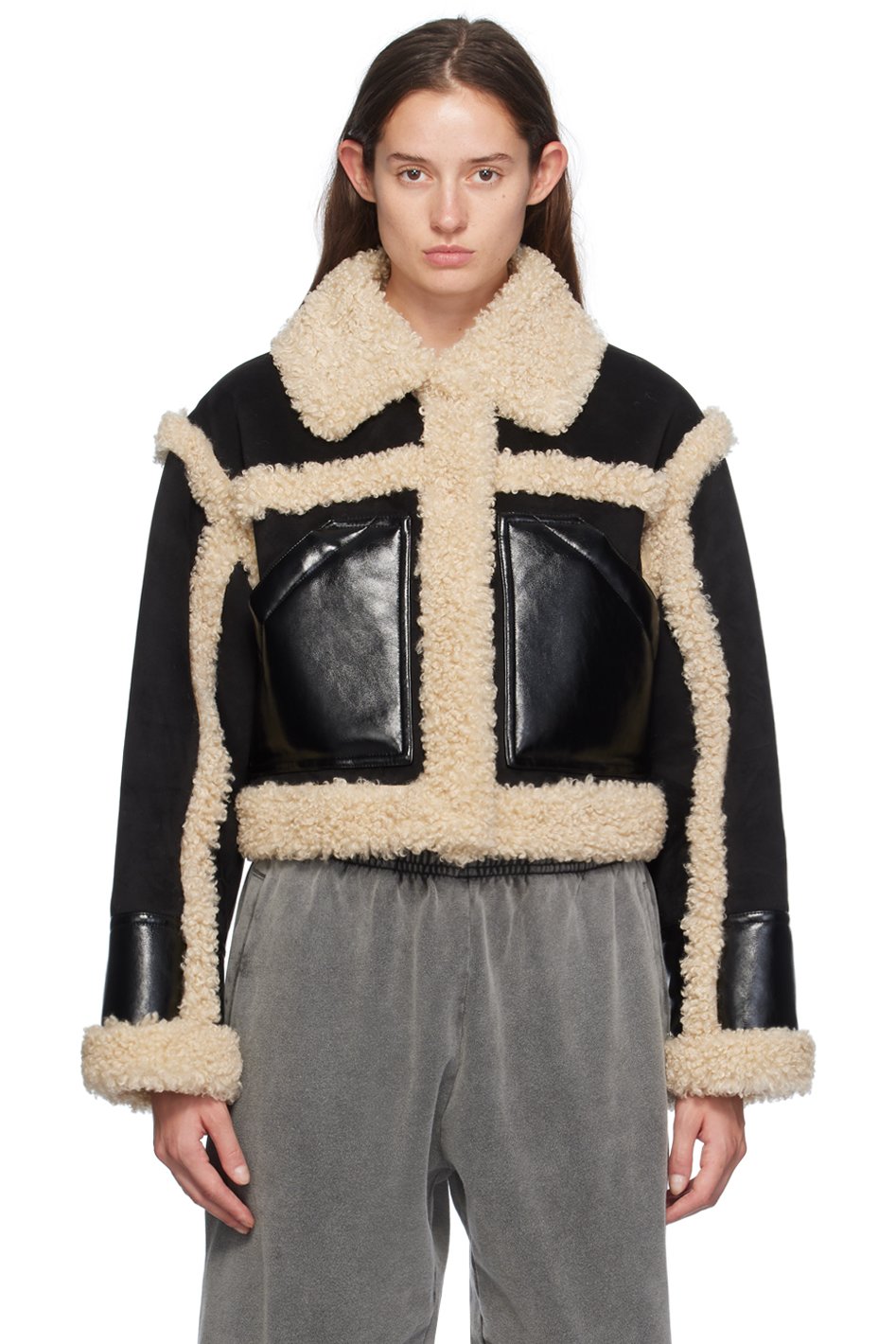 Stand Studio - Black & Off-White Edith Faux-Shearling Jacket