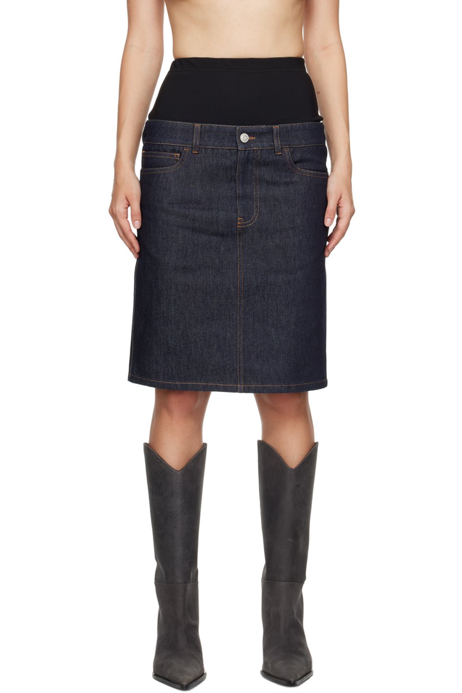 Coperni - Jupe midi étagée bleue en denim