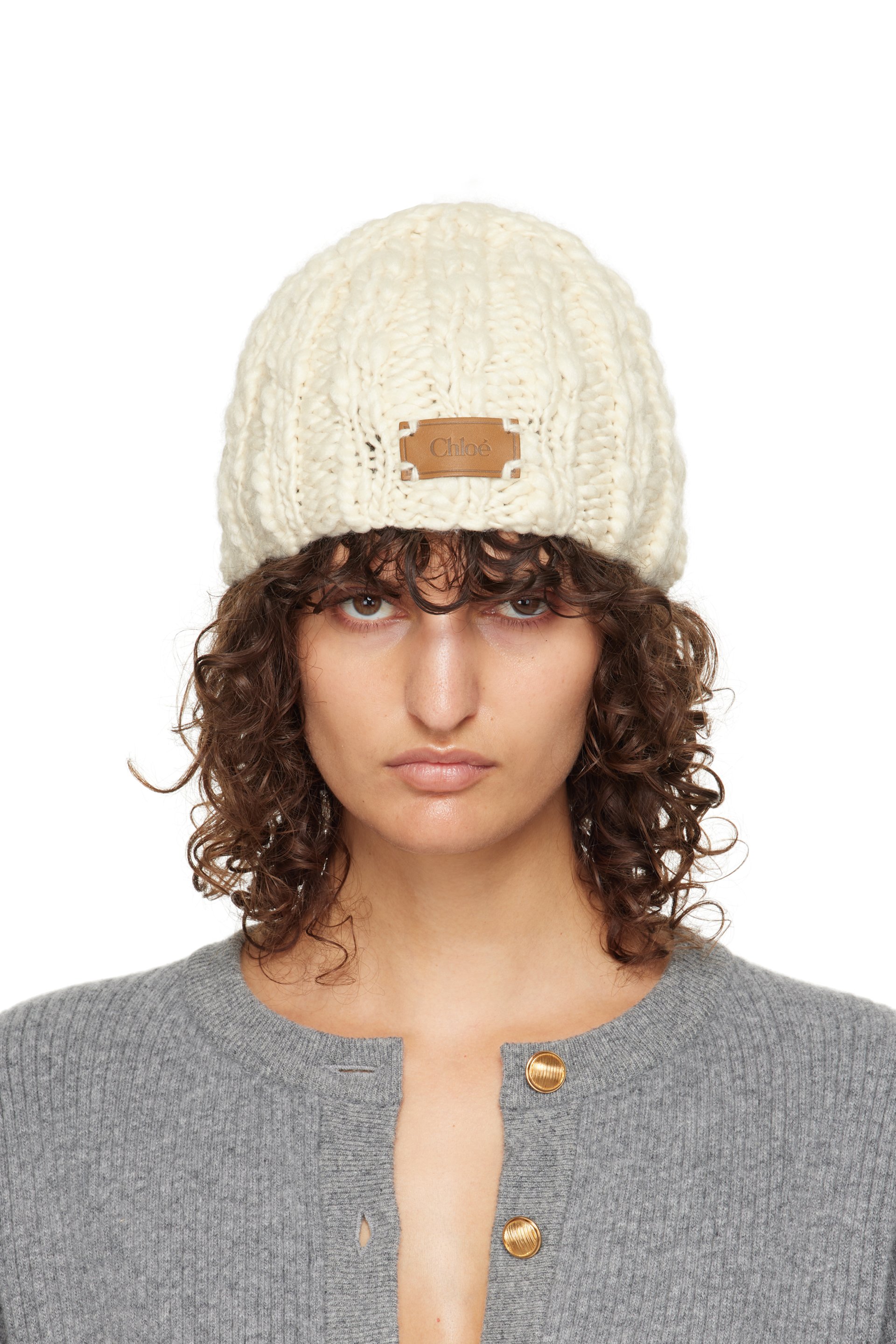 Chloé - Bonnet blanc cassé en laine extrafine et soie