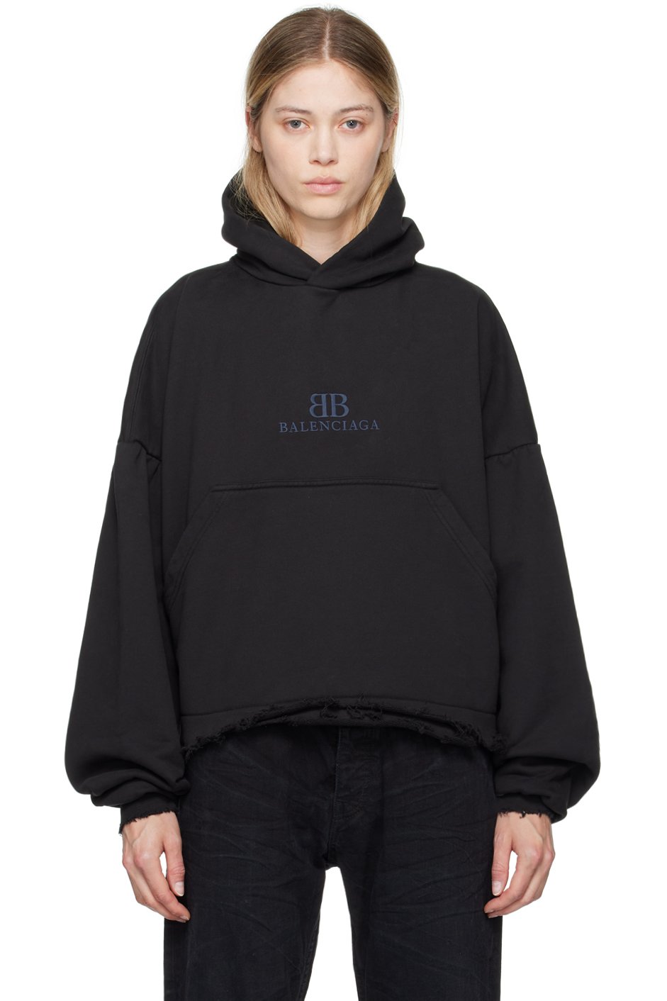 Balenciaga - Pull à capuche noir à effet usé