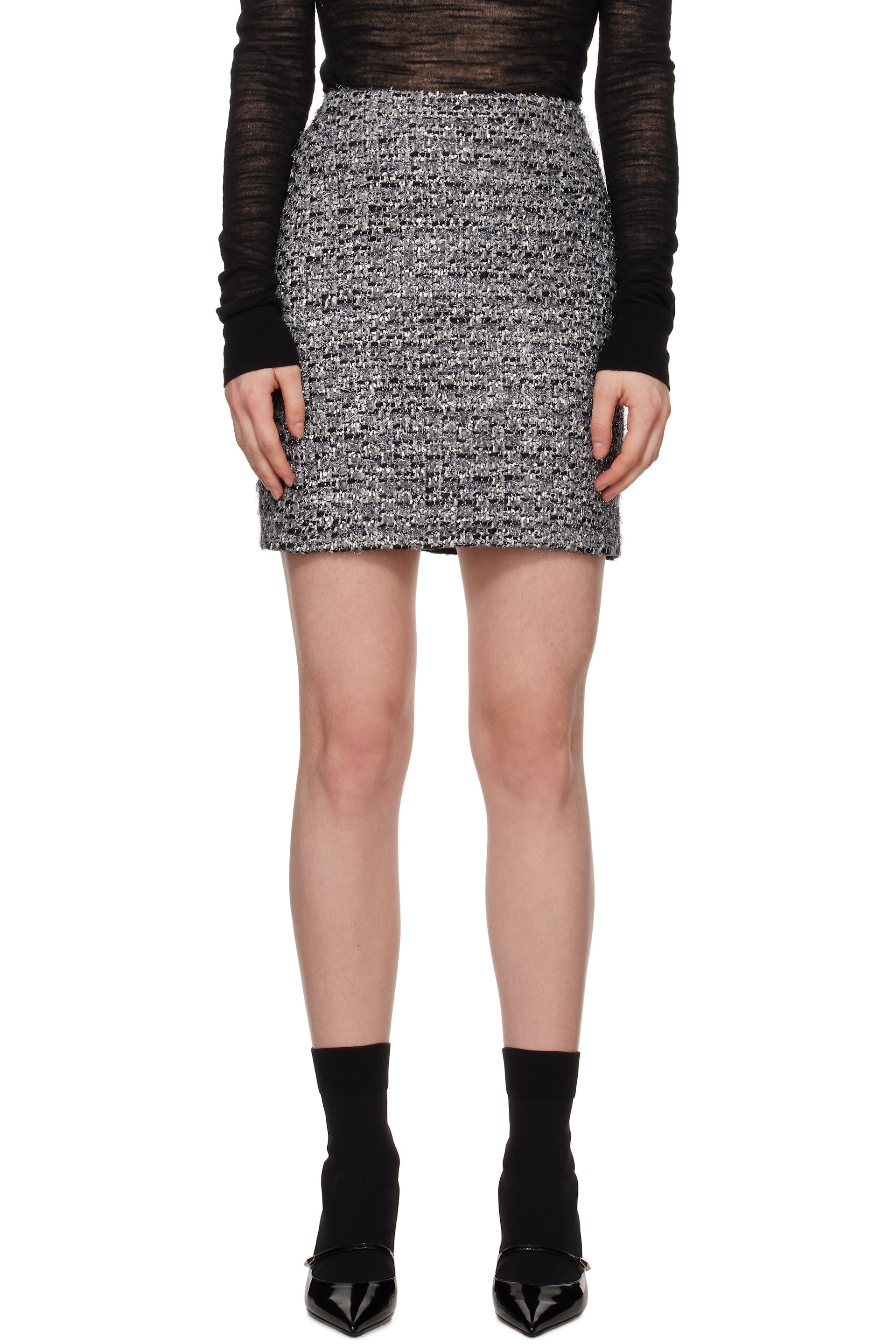 Juun.J - Minijupe grise en tweed