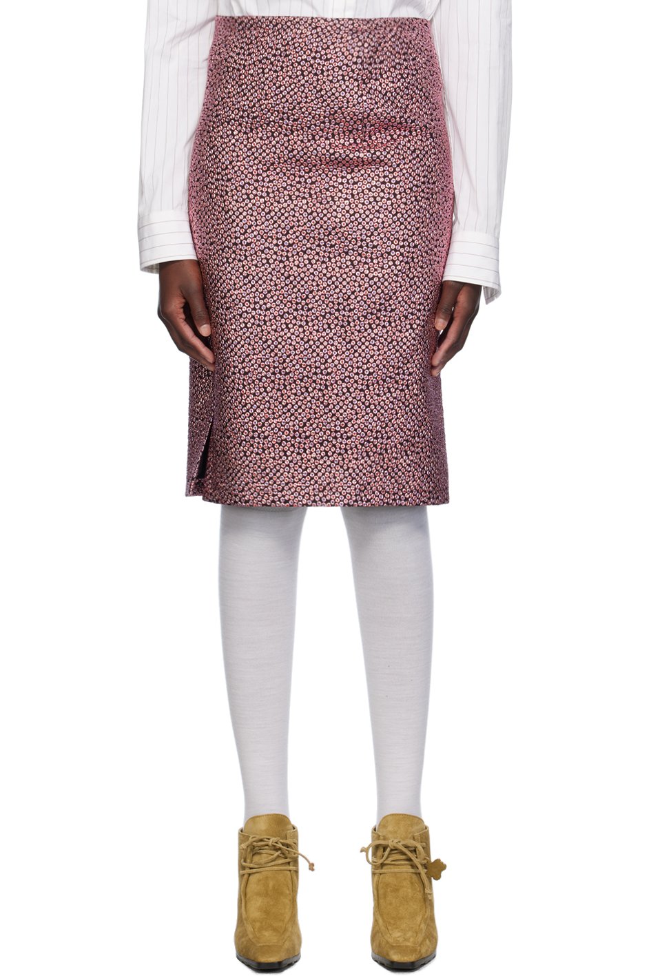 Dries Van Noten - Jupe midi rose et noir à motif graphique en tissu jacquard
