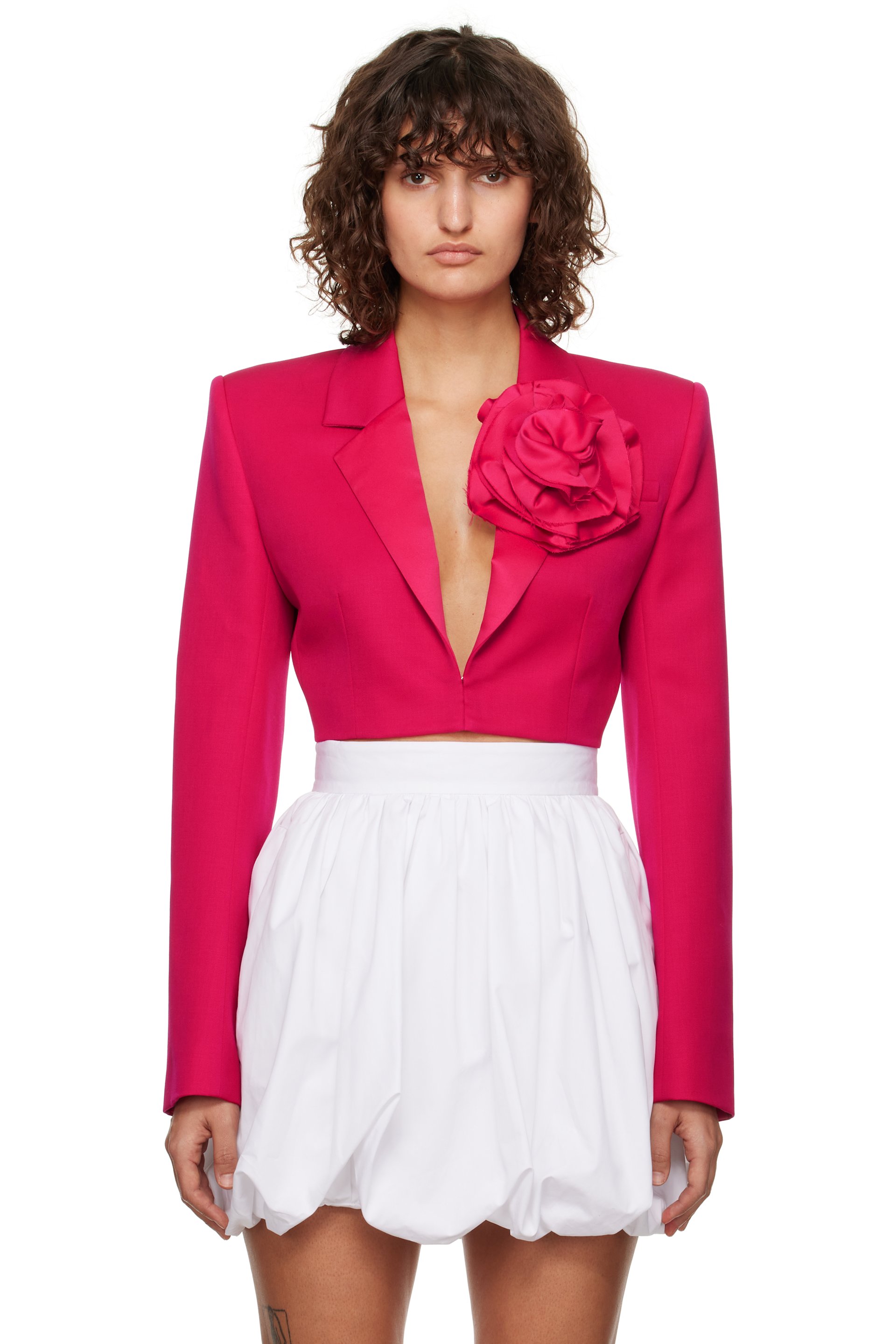 AREA - Pink Flower Corsage Cropped Blazer