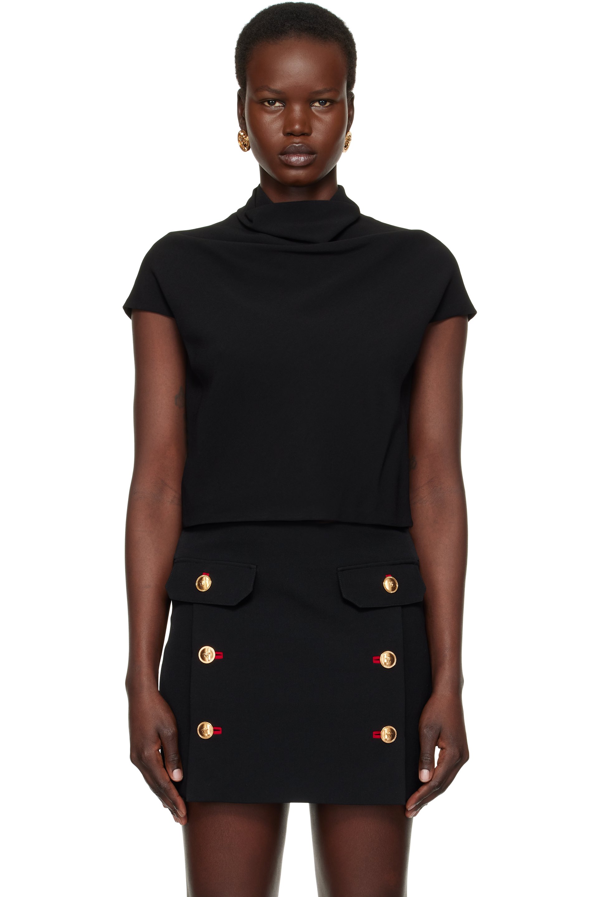 Versace - Haut noir en cady à col bénitier