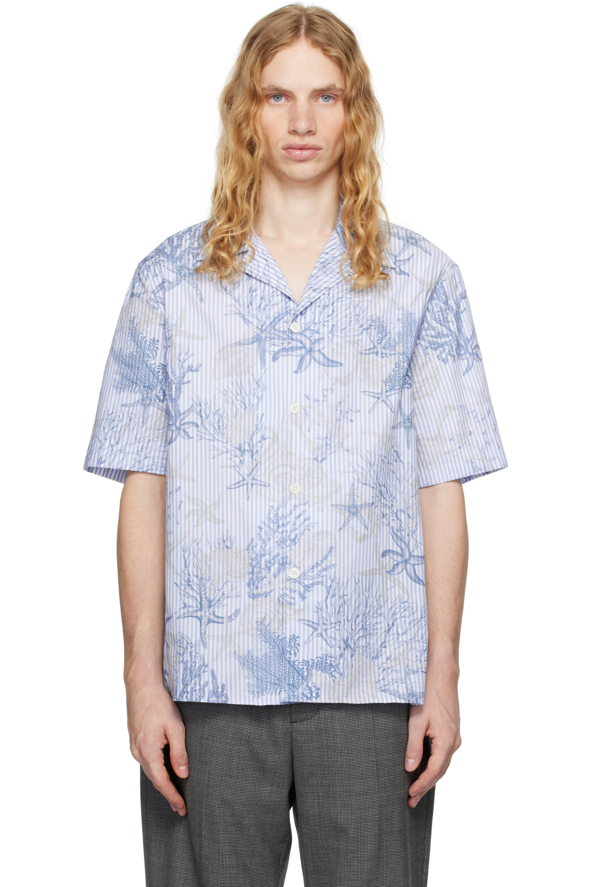 Versace - Blue Barocco Sea Striped Shirt