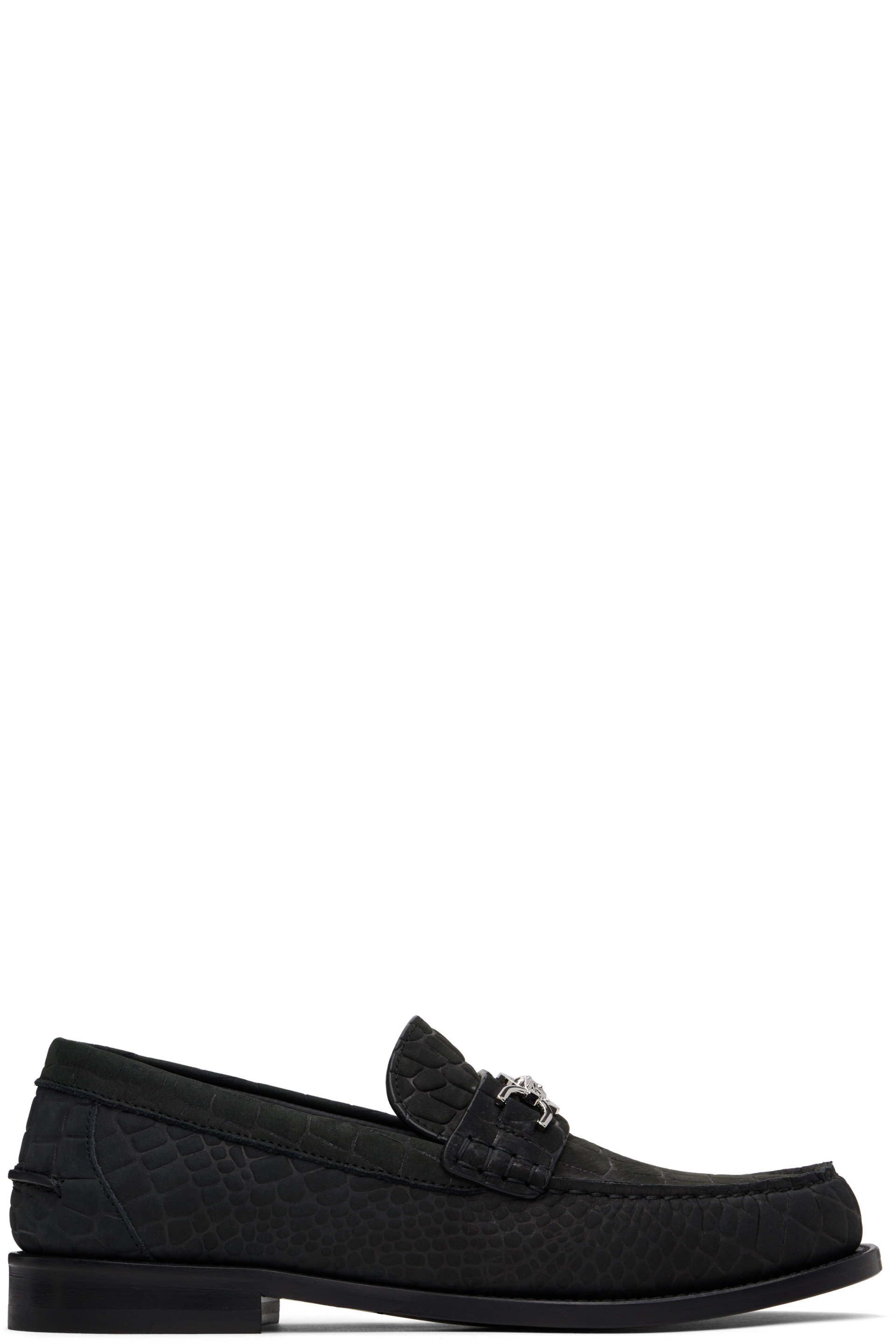 Versace - Black Croc-Effect Medusa '95 Suede Loafers