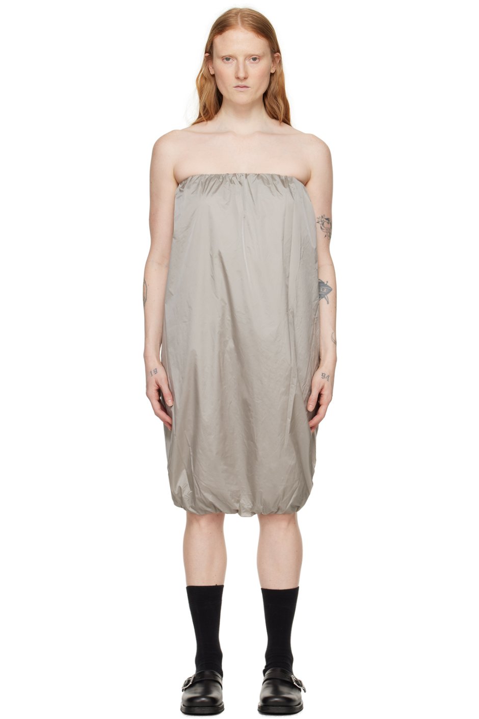 AMOMENTO - Gray Shirred Minidress