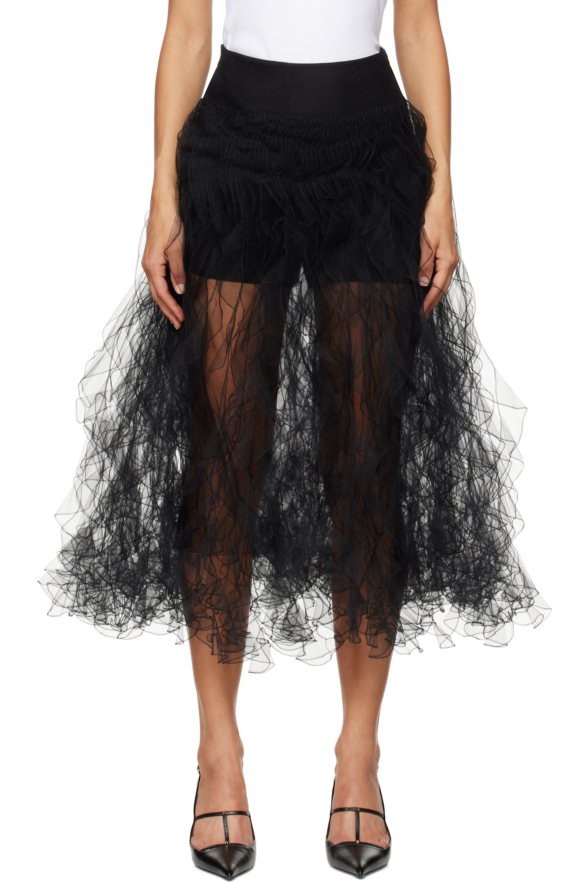 Valentino - Jupe midi Illusione noire en tulle