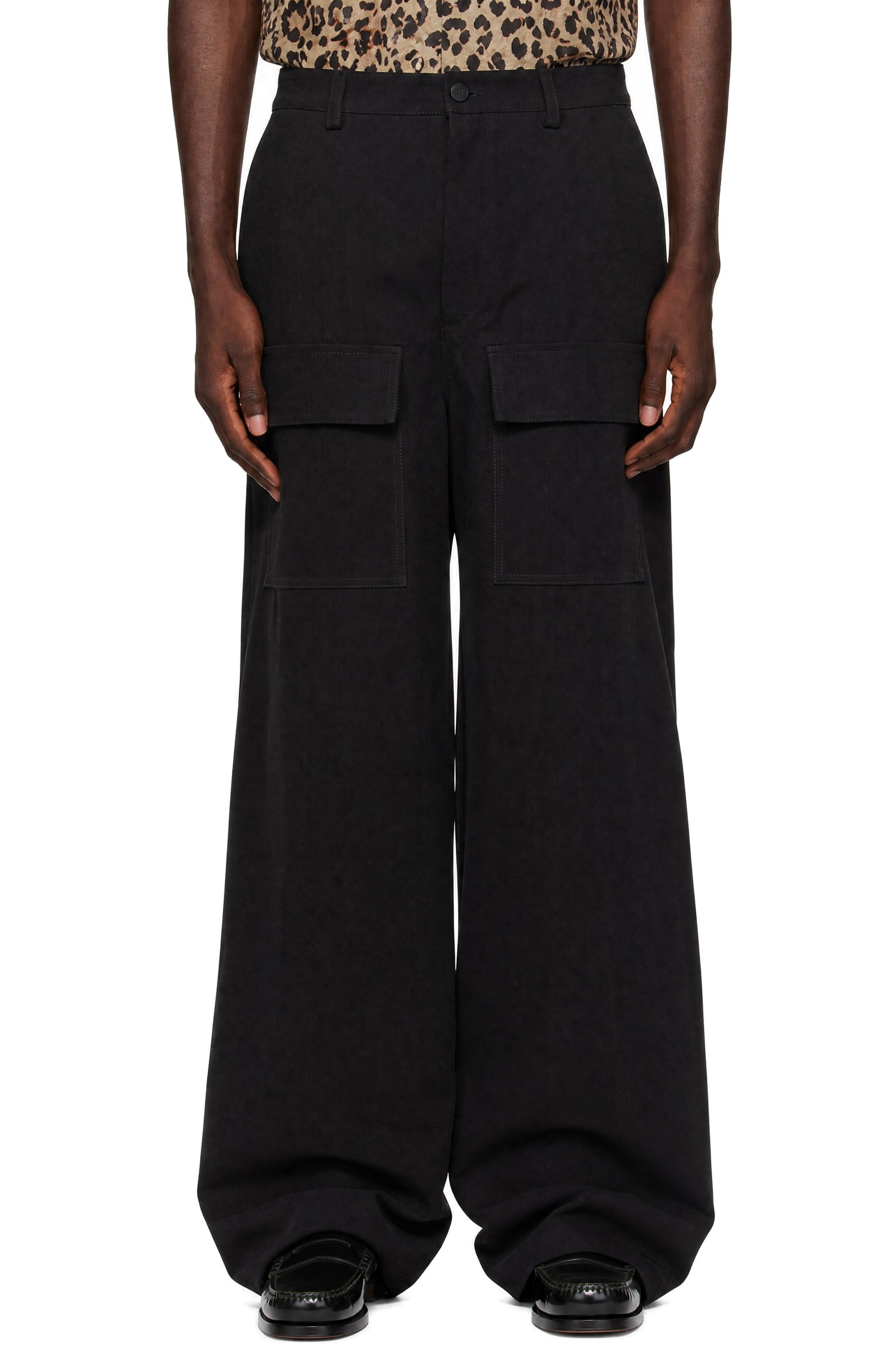 Valentino - Pantalon cargo noir en canevas de coton