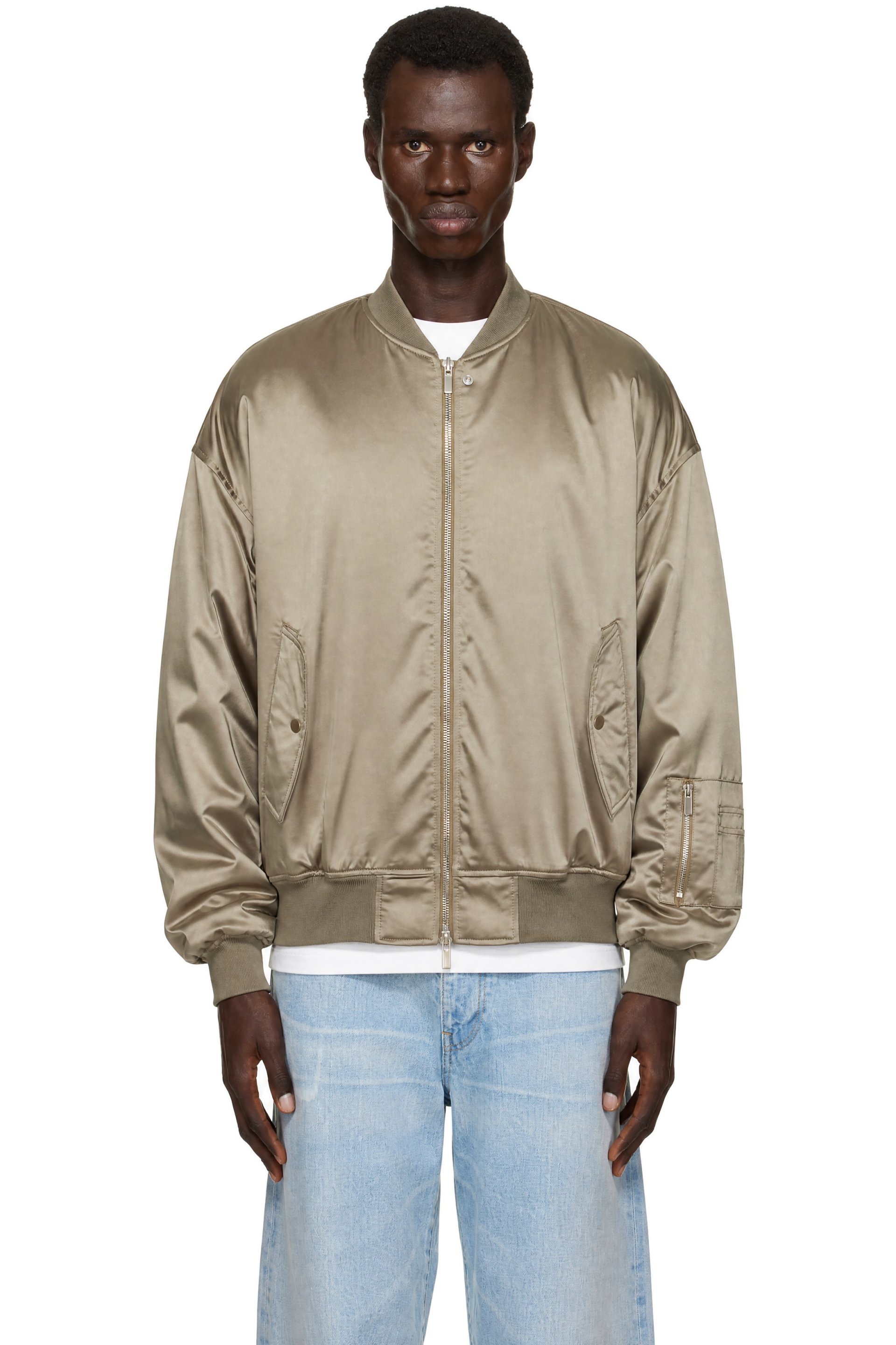 System - Blouson aviateur kaki en satin