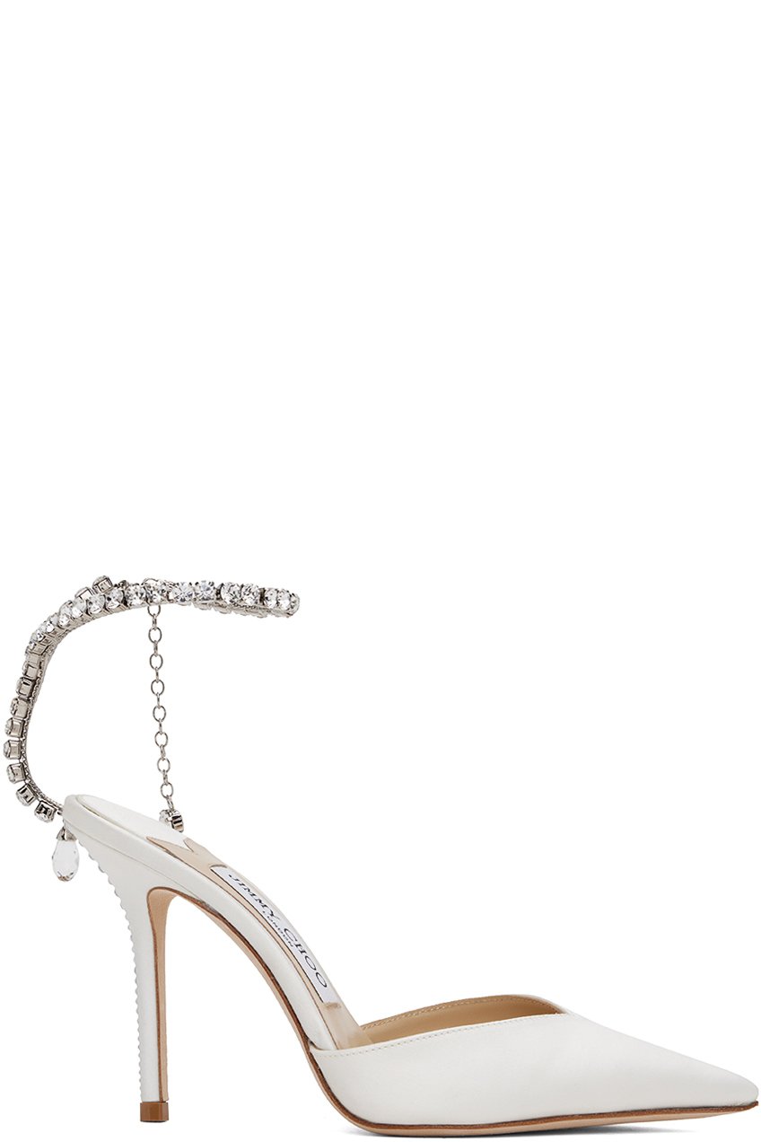 Jimmy Choo - Chaussures à talon aiguille 100 blanches à chaine Saeda