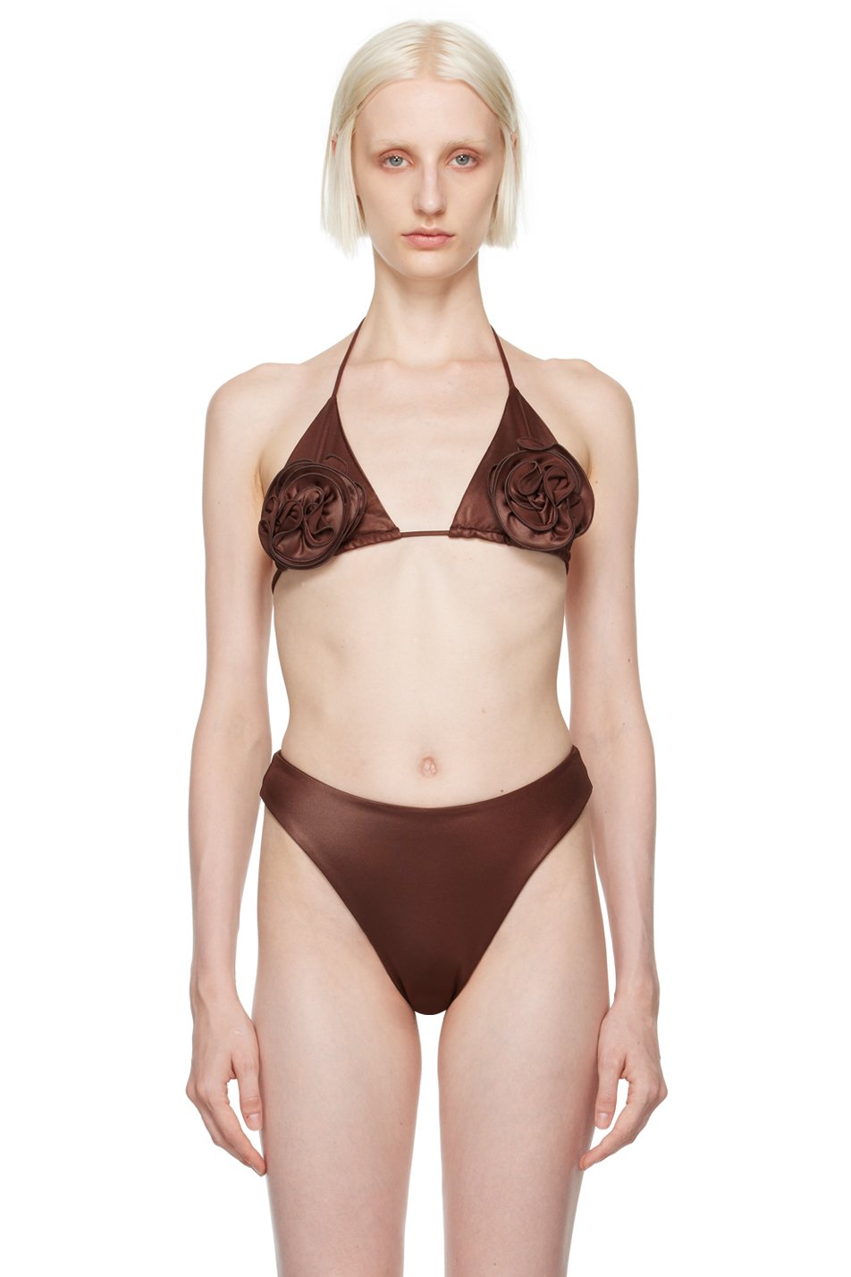 Magda Butrym - Haut de bikini noir à appliqués floraux