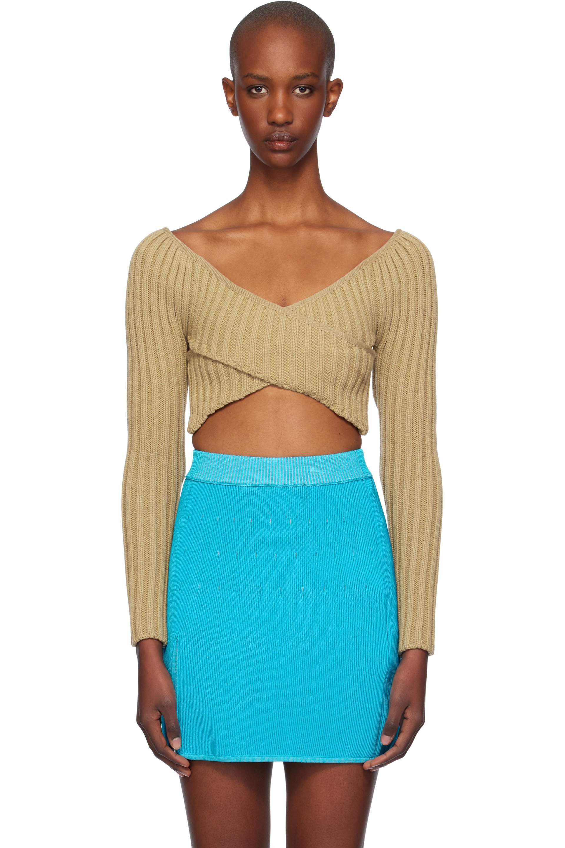 Isa Boulder - Beige Crossed Sleeves Sweater