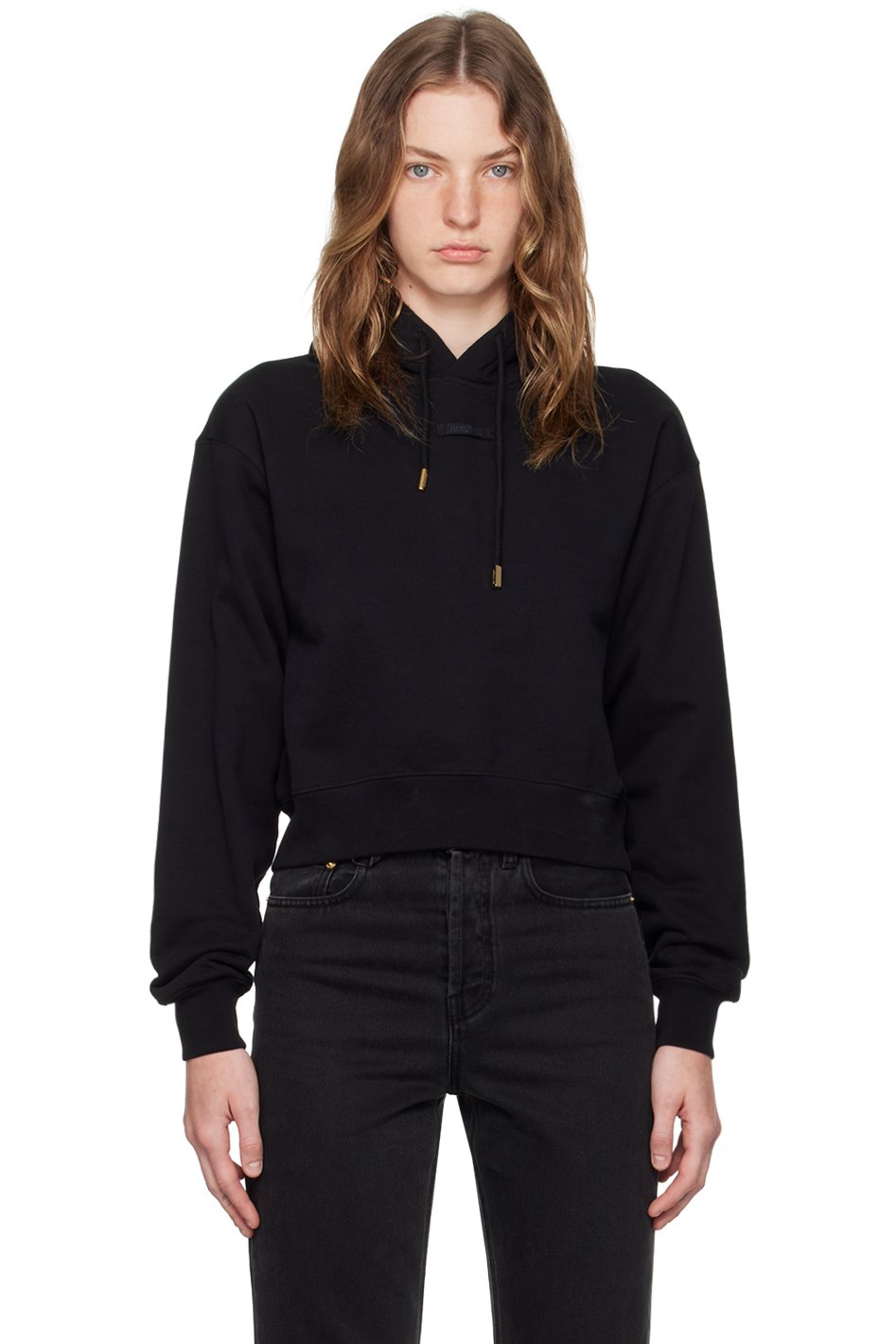 JACQUEMUS - Pull à capuche noir à étiquette en gros-grain - Les classiques