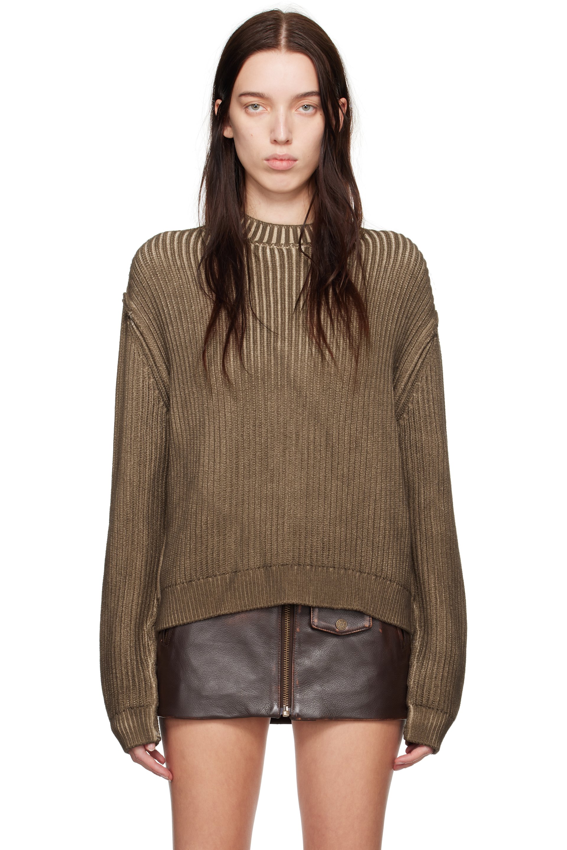GUESS USA - Pull rétro brun à effet délavé