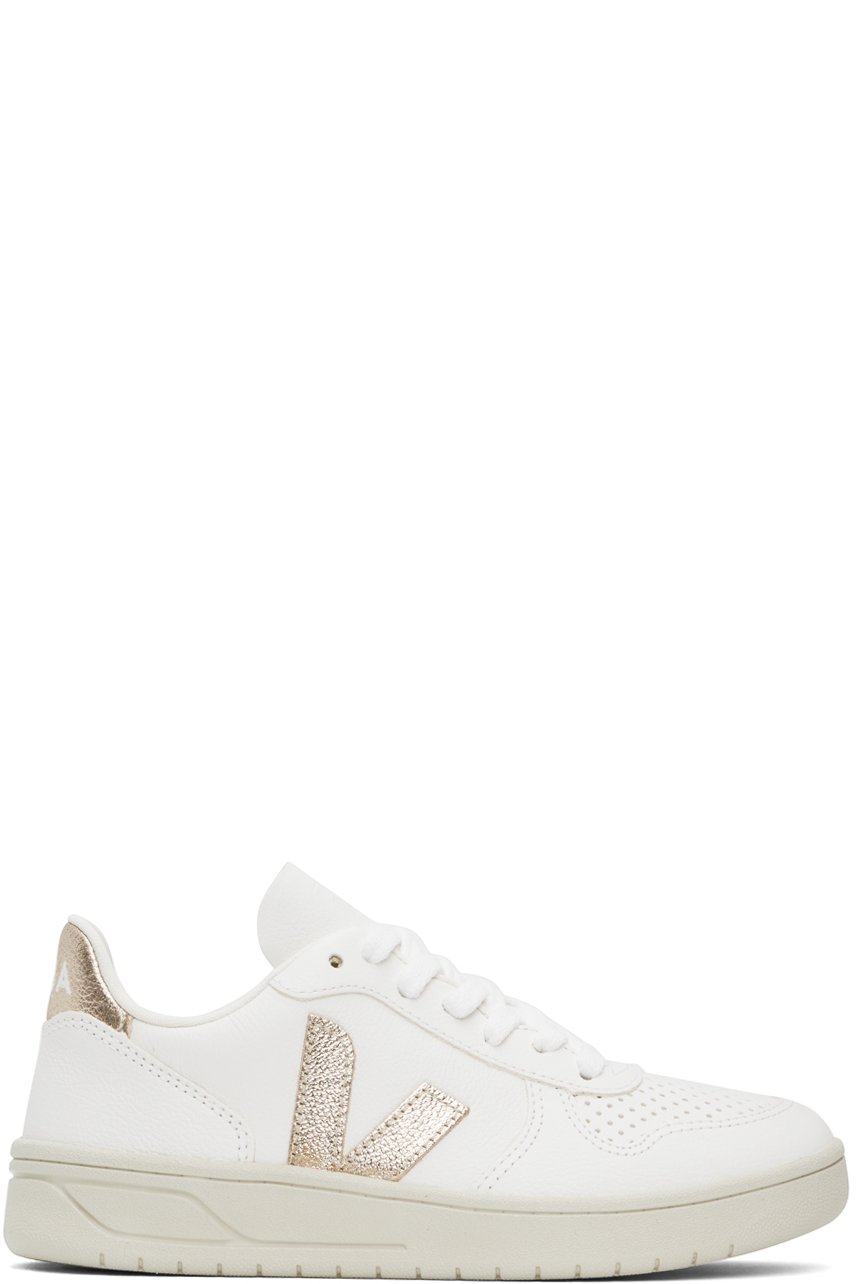 VEJA - ホワイト&ローズゴールド V-10 レザースニーカー