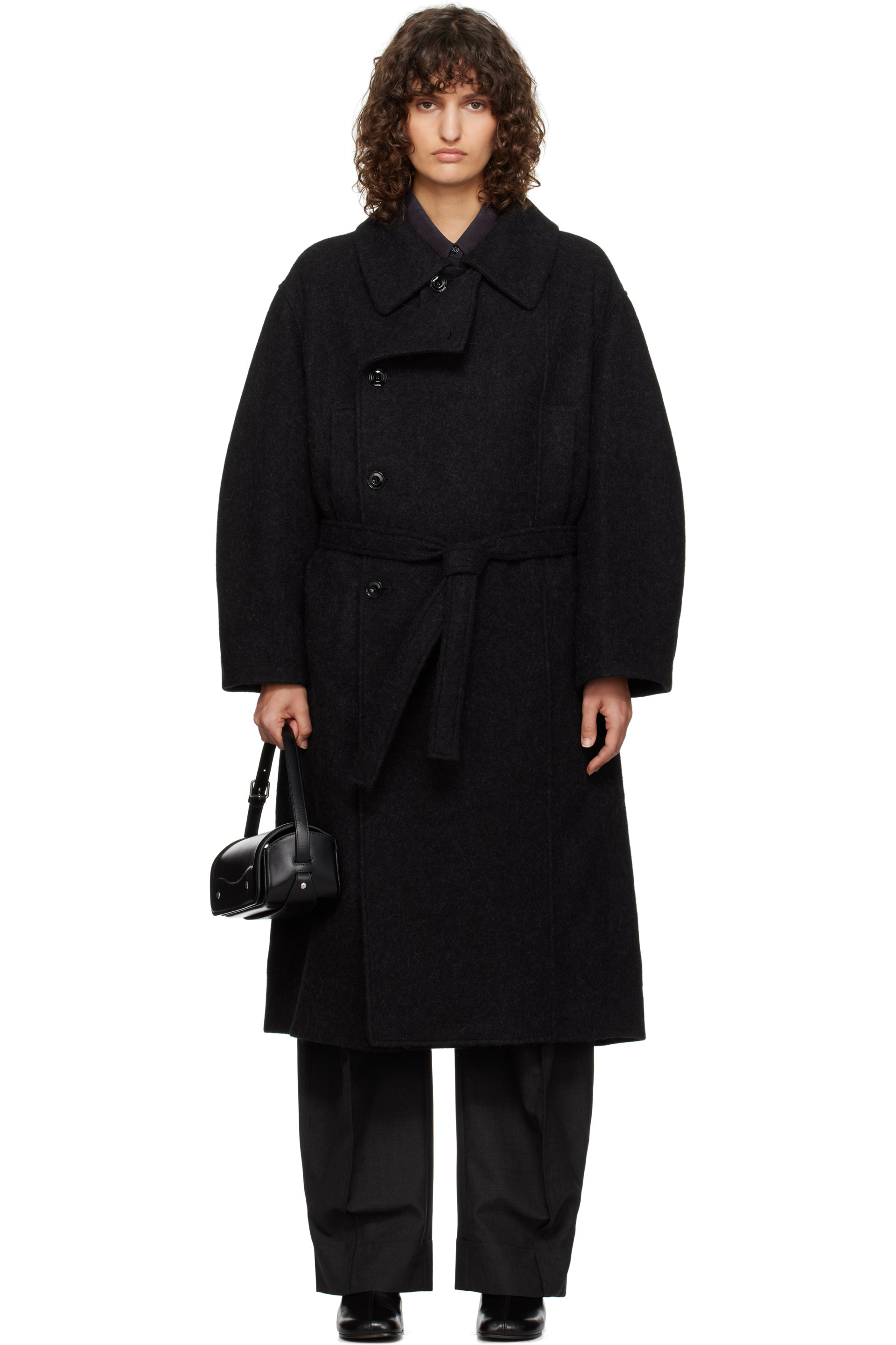 LEMAIRE - Black Asymmetrical Bathrobe Coat
