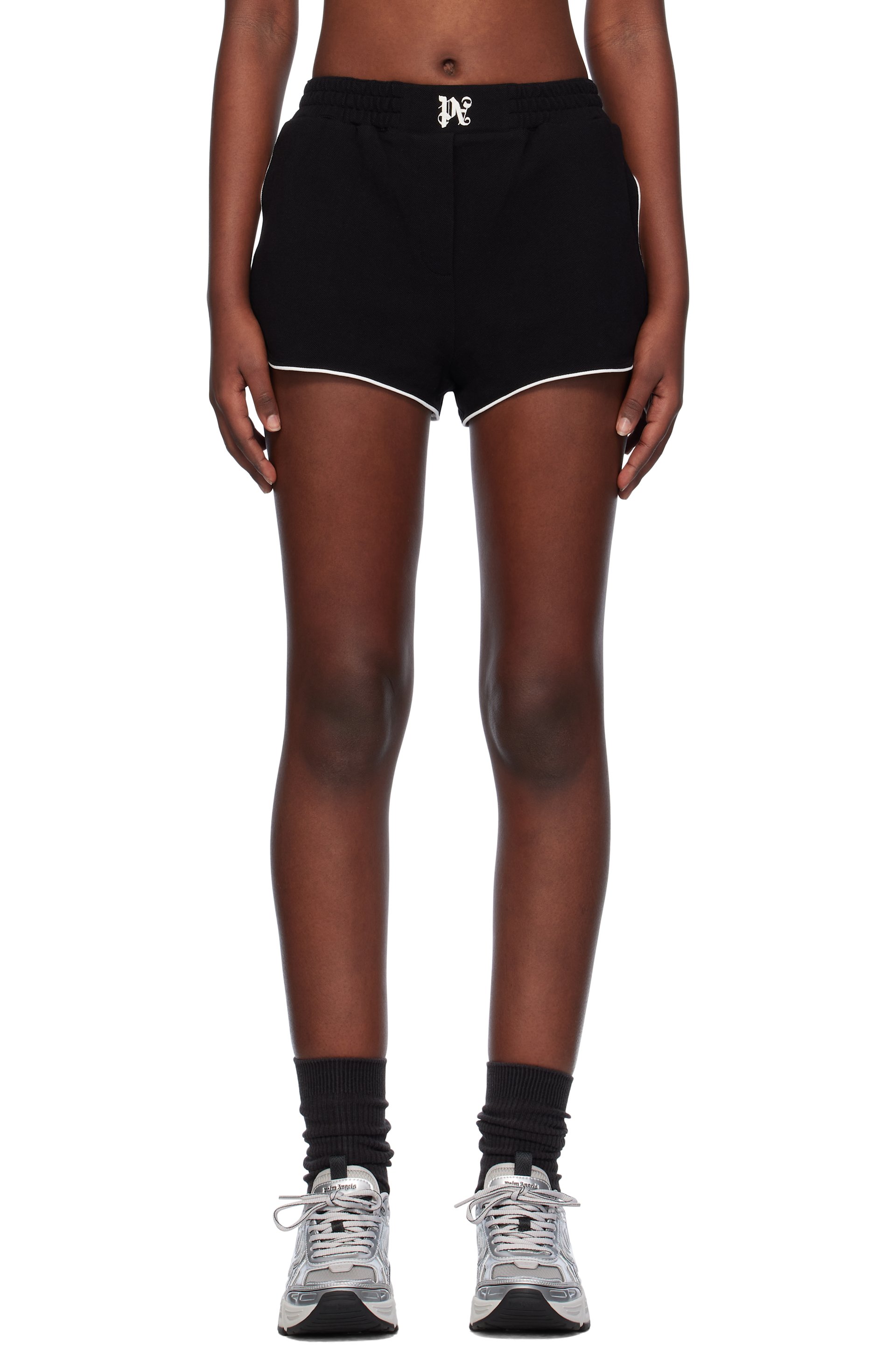 Palm Angels - Short boxeur noir et blanc cassé à monogrammes