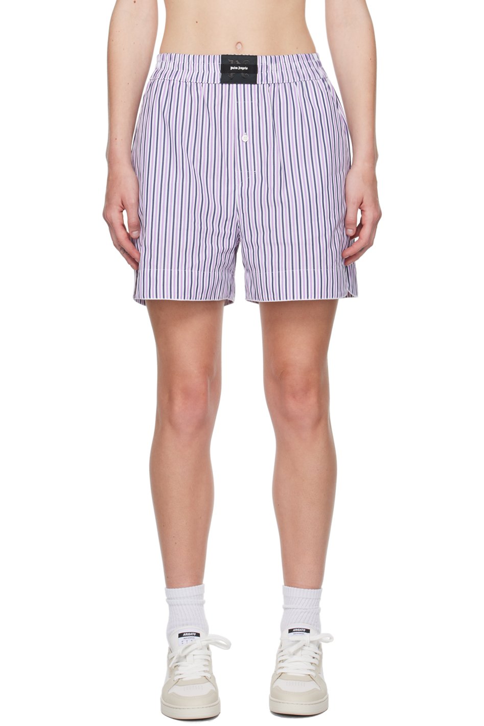 Palm Angels - Short mauve et blanc à rayures