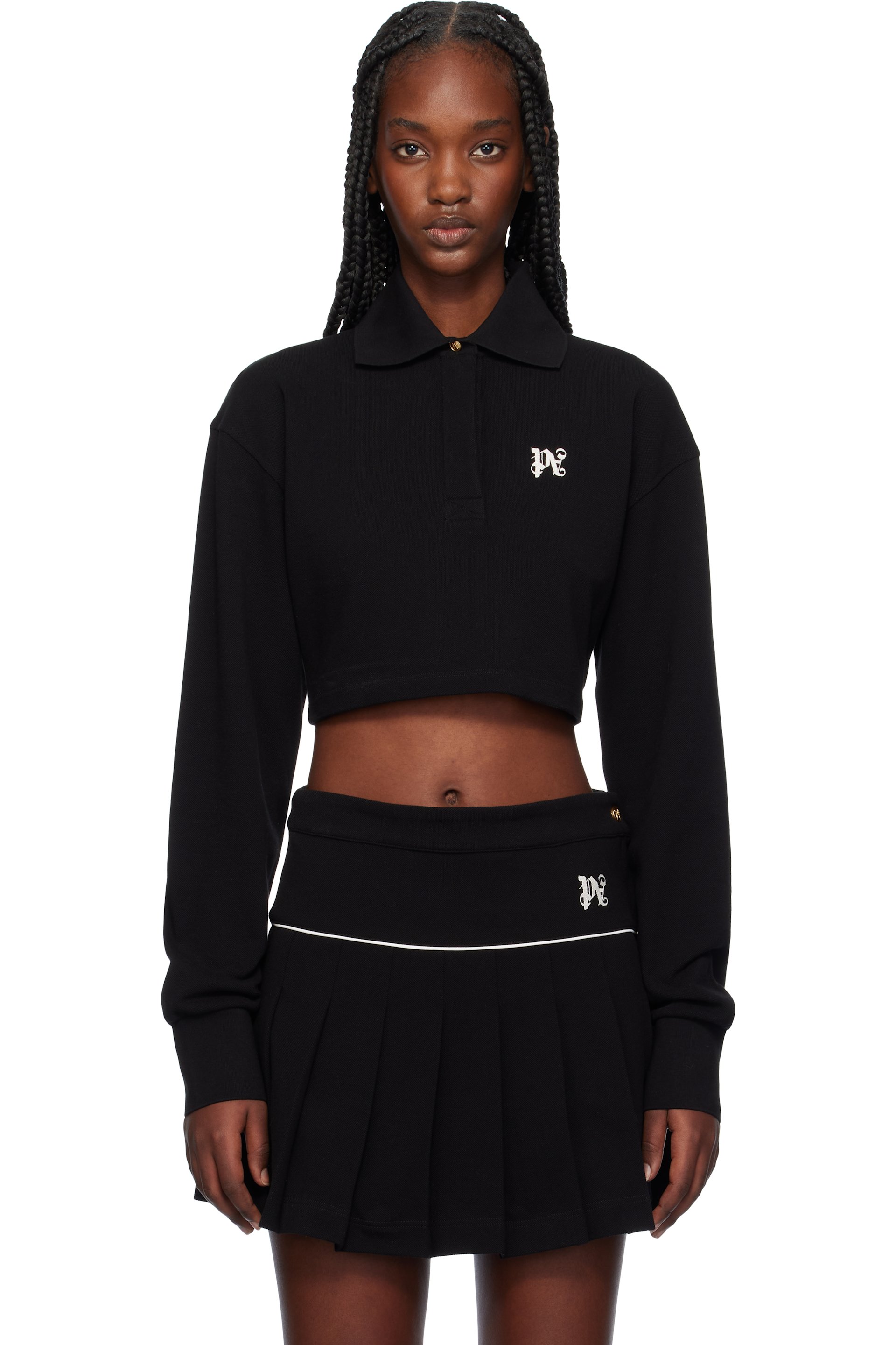Palm Angels - Polo écourté noir à monogramme