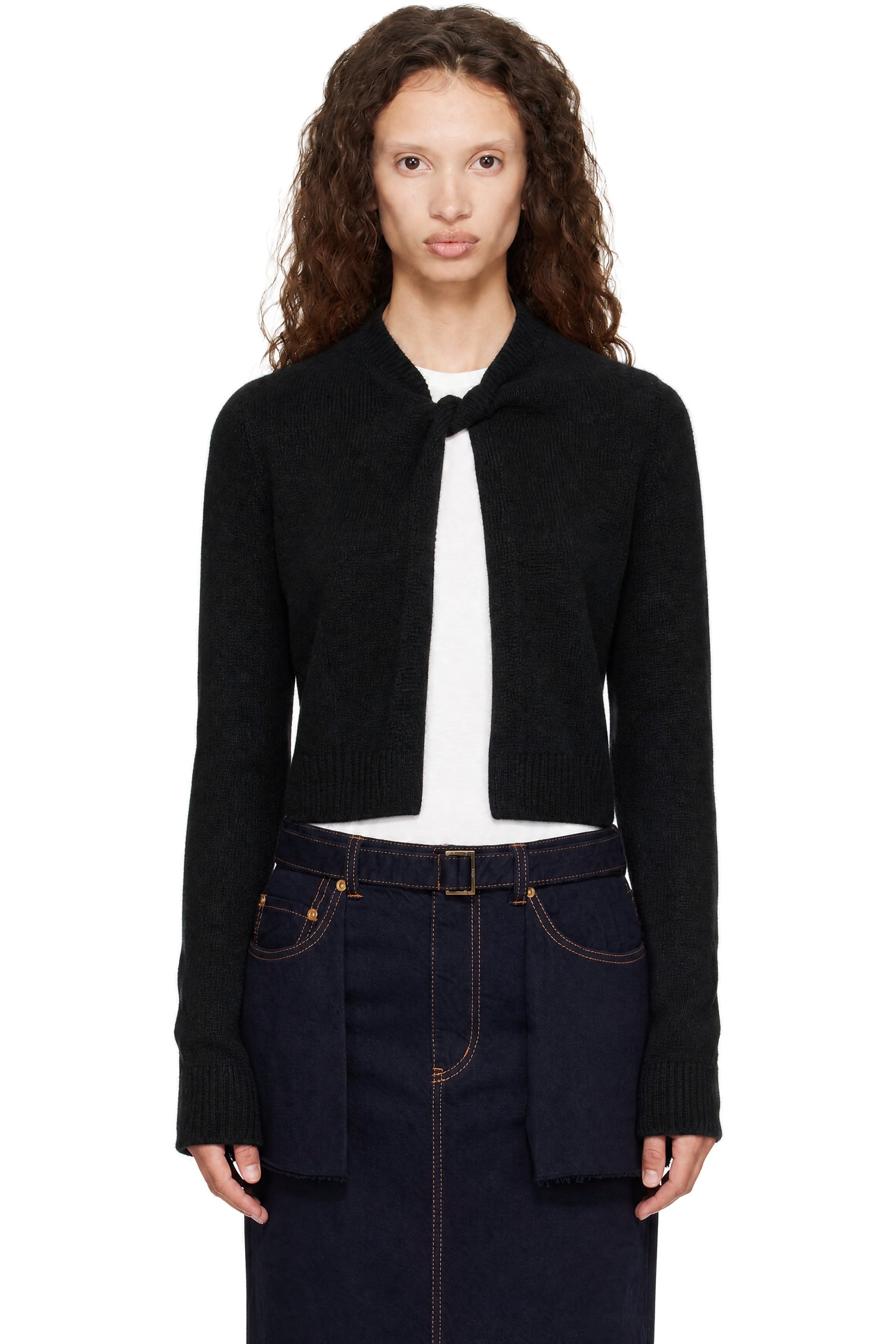 WOOYOUNGMI - Cardigan noir en fourrure à avant ouvert