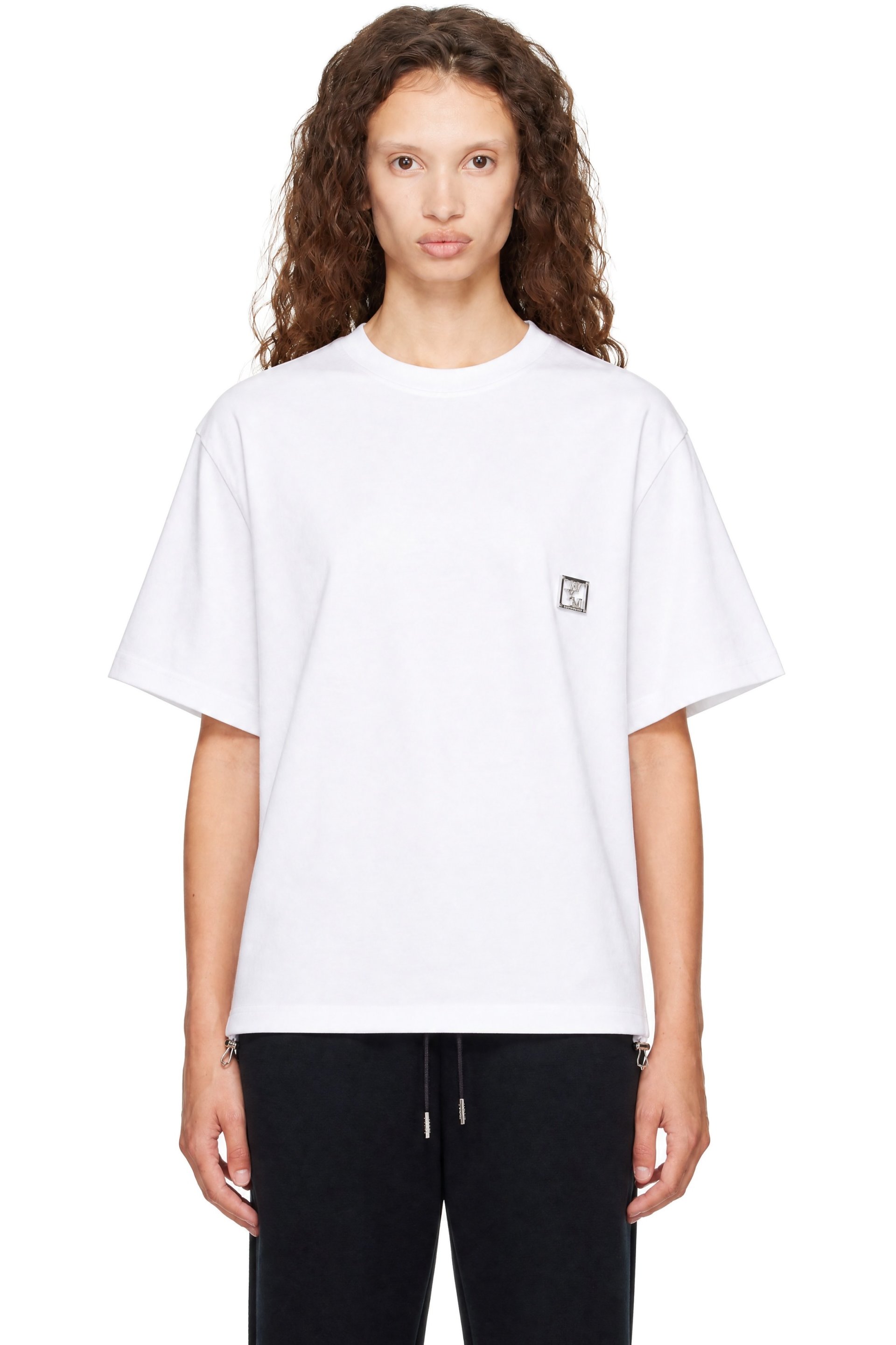 WOOYOUNGMI - T-shirt blanc à ferrures à logo et à cordon coulissant
